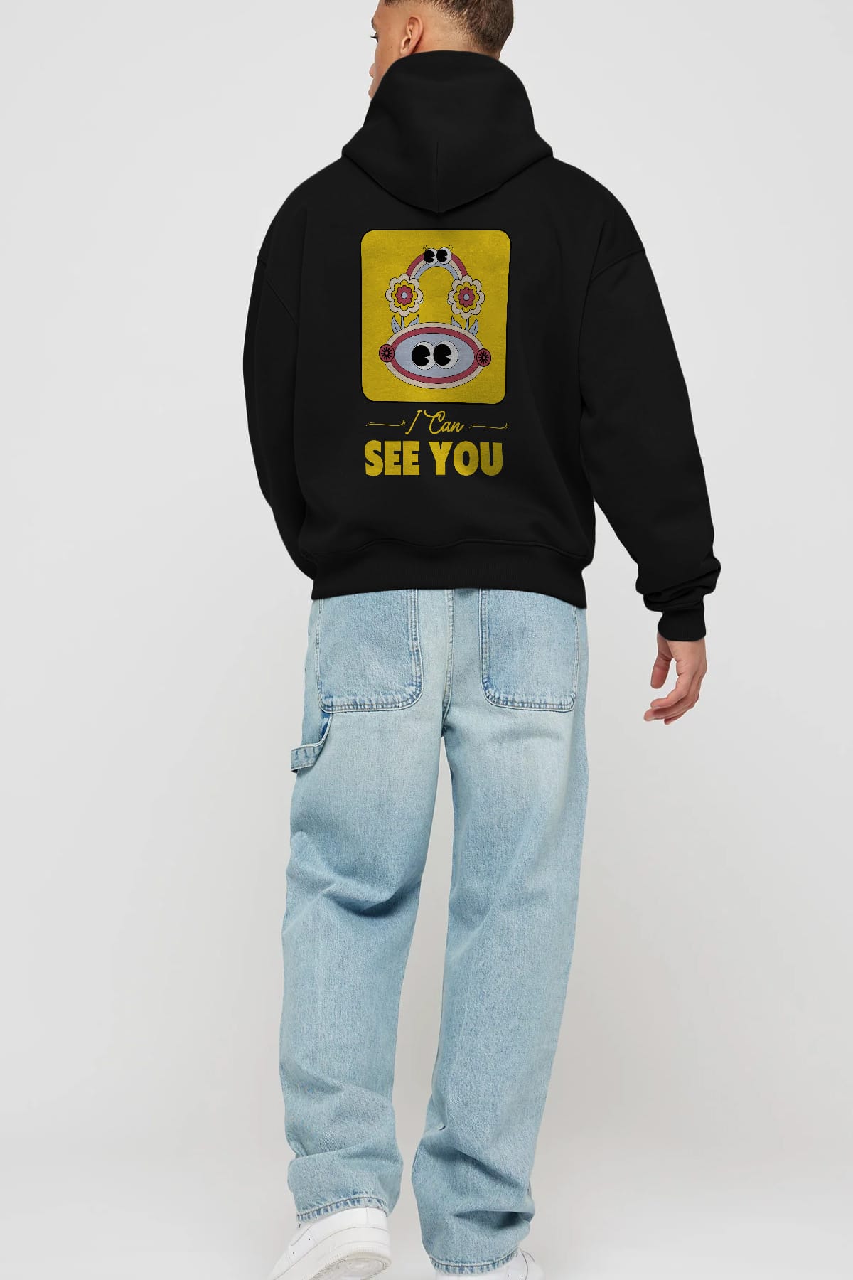I Can See You Yazılı Arka Baskılı Oversize Hoodie Kapüşonlu Sweatshirt Erkek Kadın Unisex