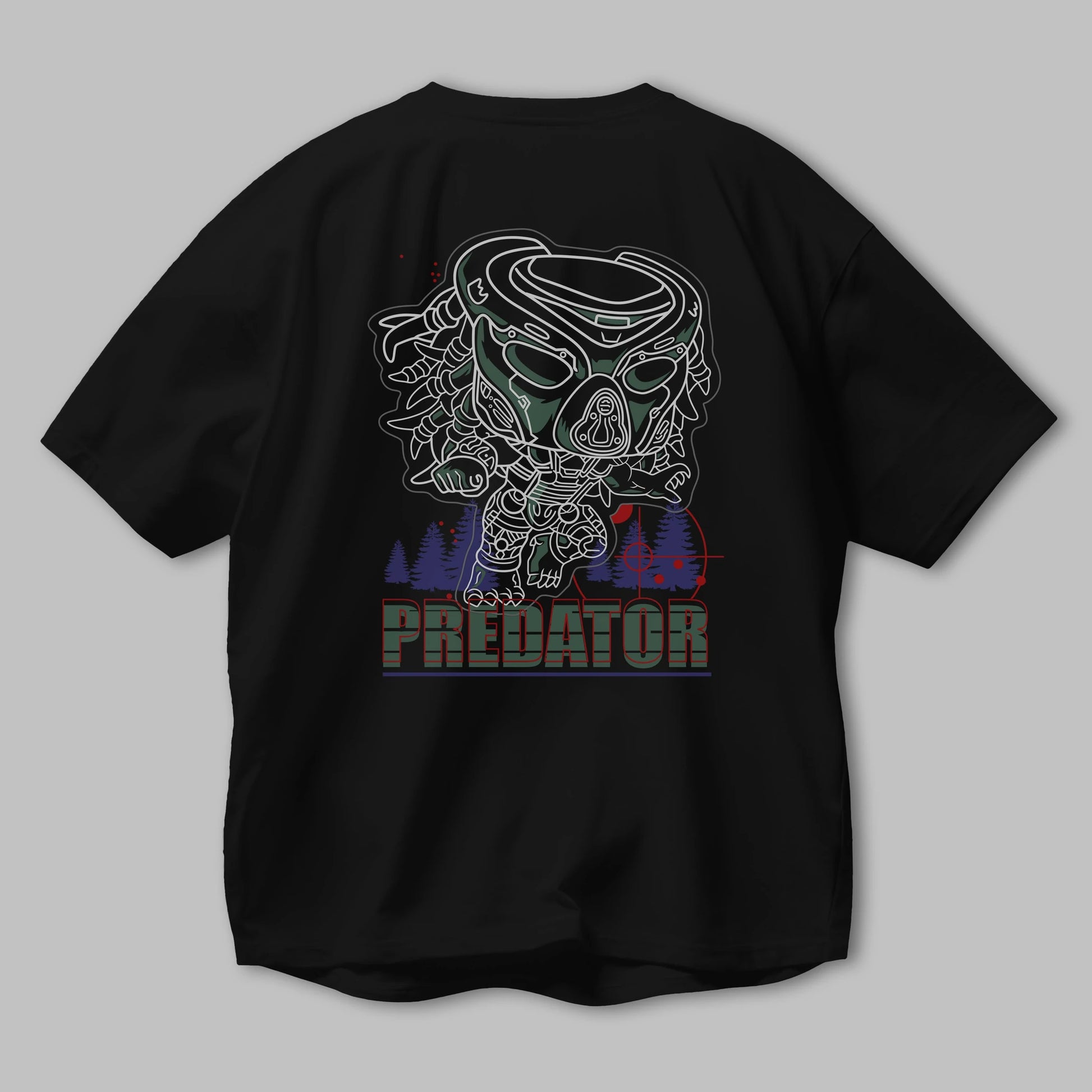 Predator Arka Baskılı Oversize t-shirt Erkek Kadın Unisex %100 Pamuk Bisiklet Yaka tişort
