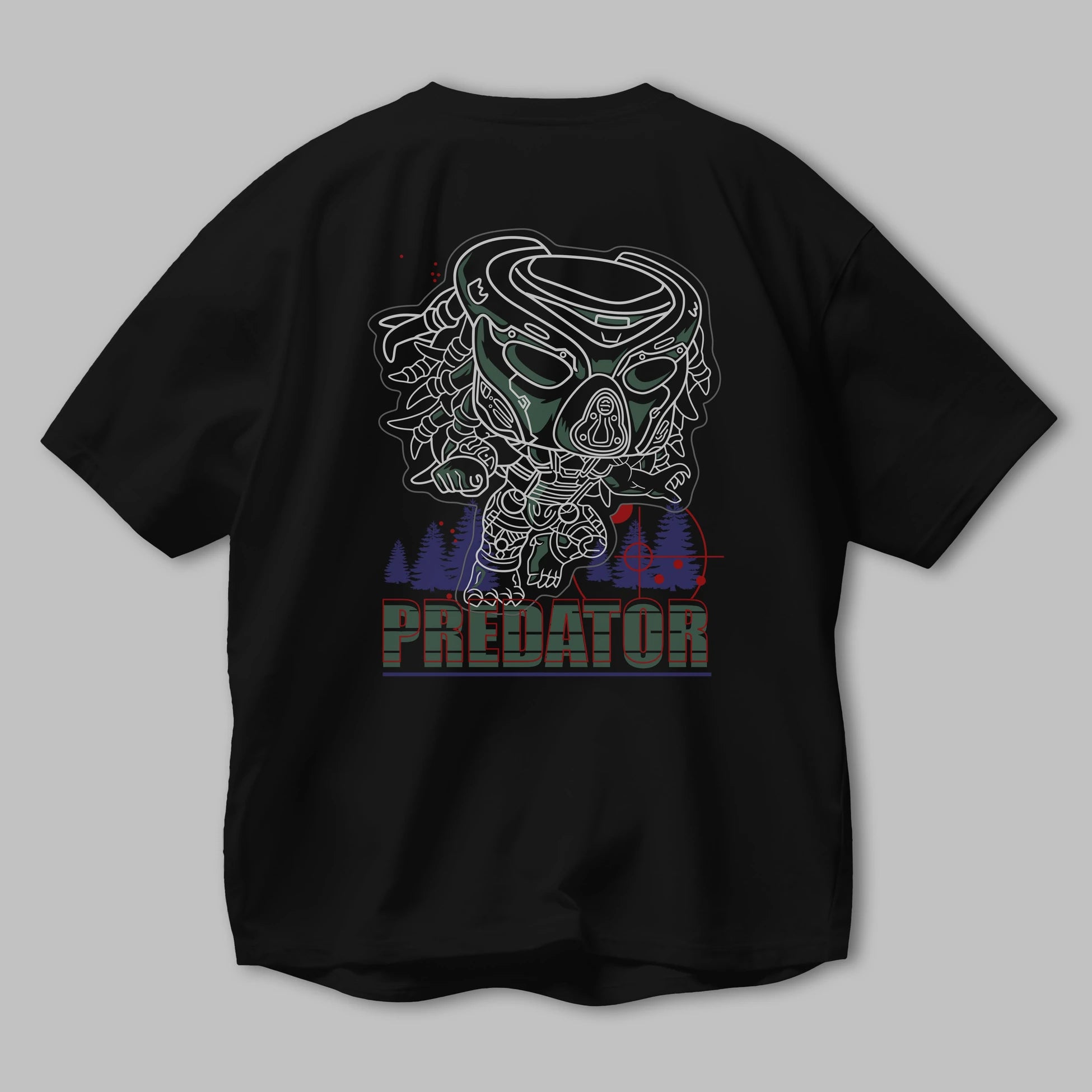 Predator Arka Baskılı Oversize t-shirt Erkek Kadın Unisex %100 Pamuk Bisiklet Yaka tişort