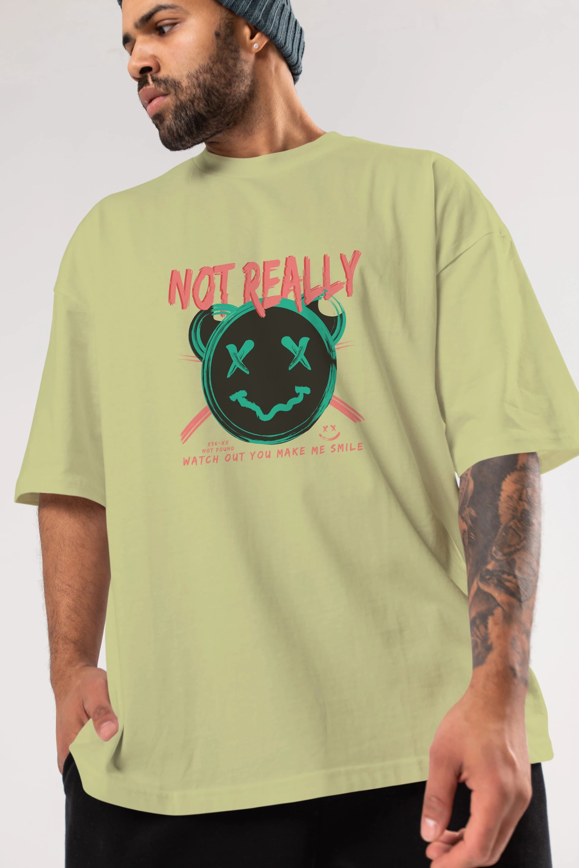 Not Really Bear Ön Baskılı Oversize t-shirt Erkek Kadın Unisex
