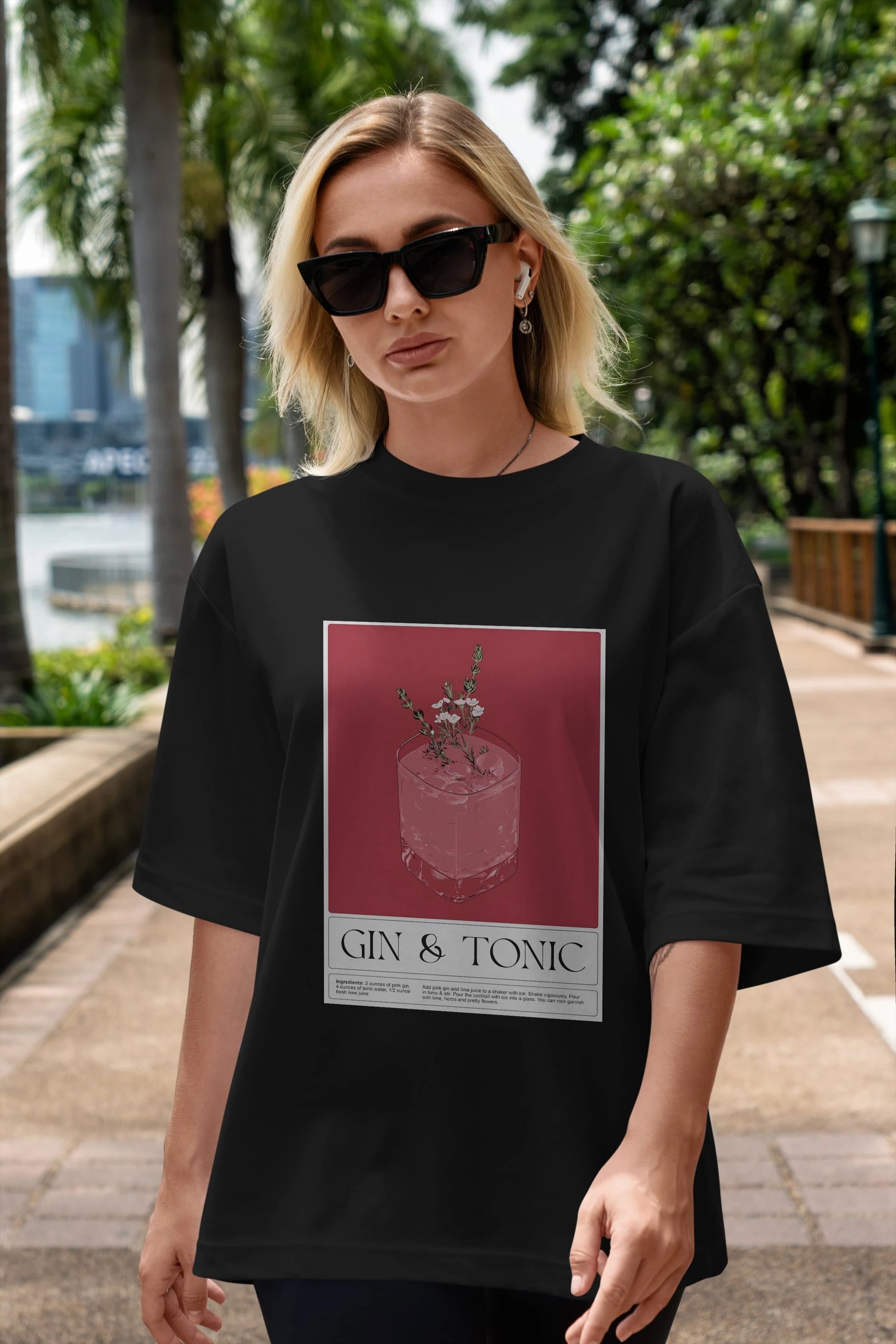 Gin Tonic 4 Ön Baskılı Oversize t-shirt Erkek Kadın Unisex %100 Pamuk Bisiklet Yaka tişort
