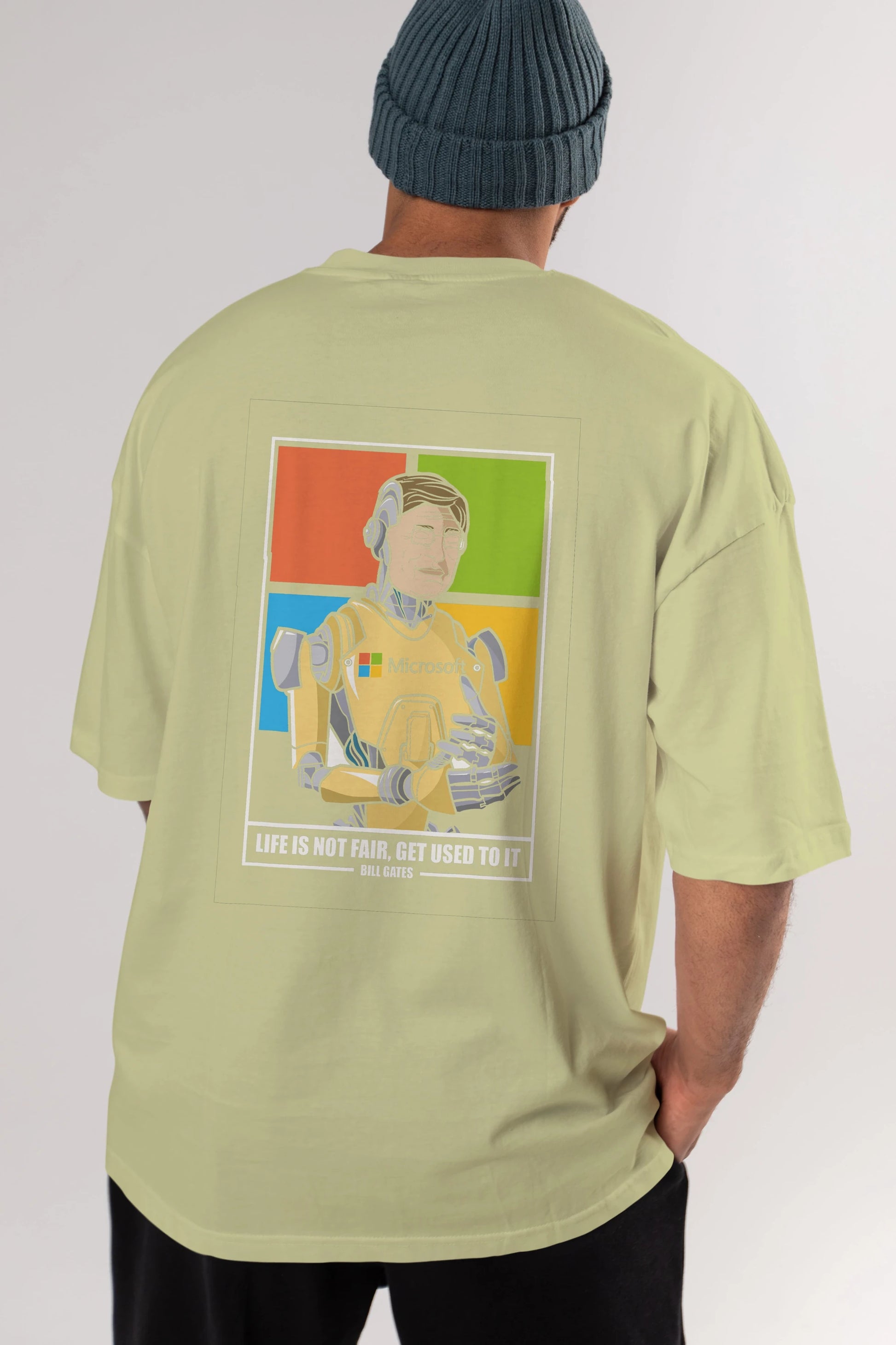 Bill Gates Robot Human Arka Baskılı Oversize t-shirt Erkek Kadın Unisex %100 Pamuk tişort