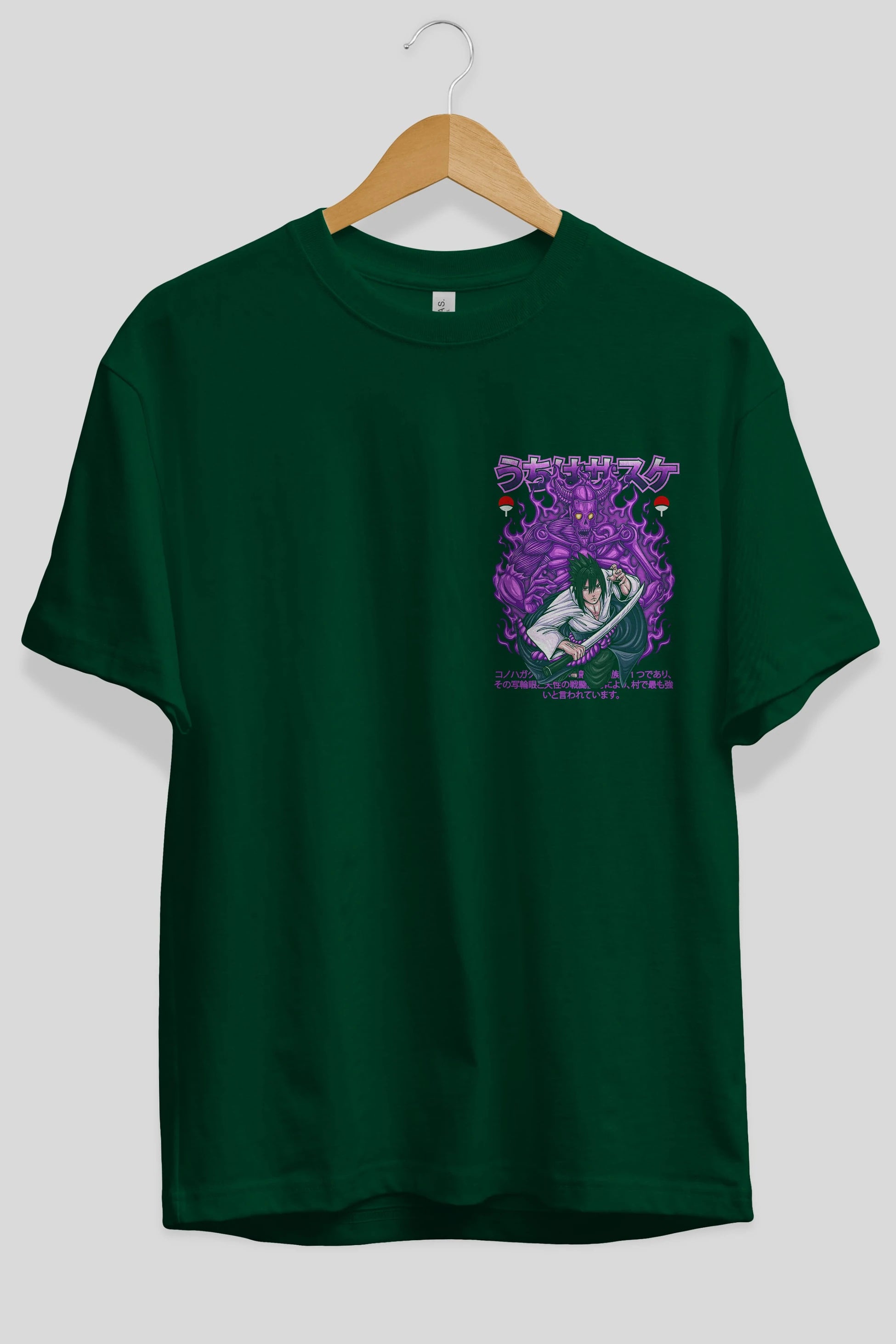 SASUKE UCHIHA NARUTO Ön Sol Baskılı Oversize t-shirt Erkek Kadın Unisex %100 Pamuk Bisiklet Yaka tişort