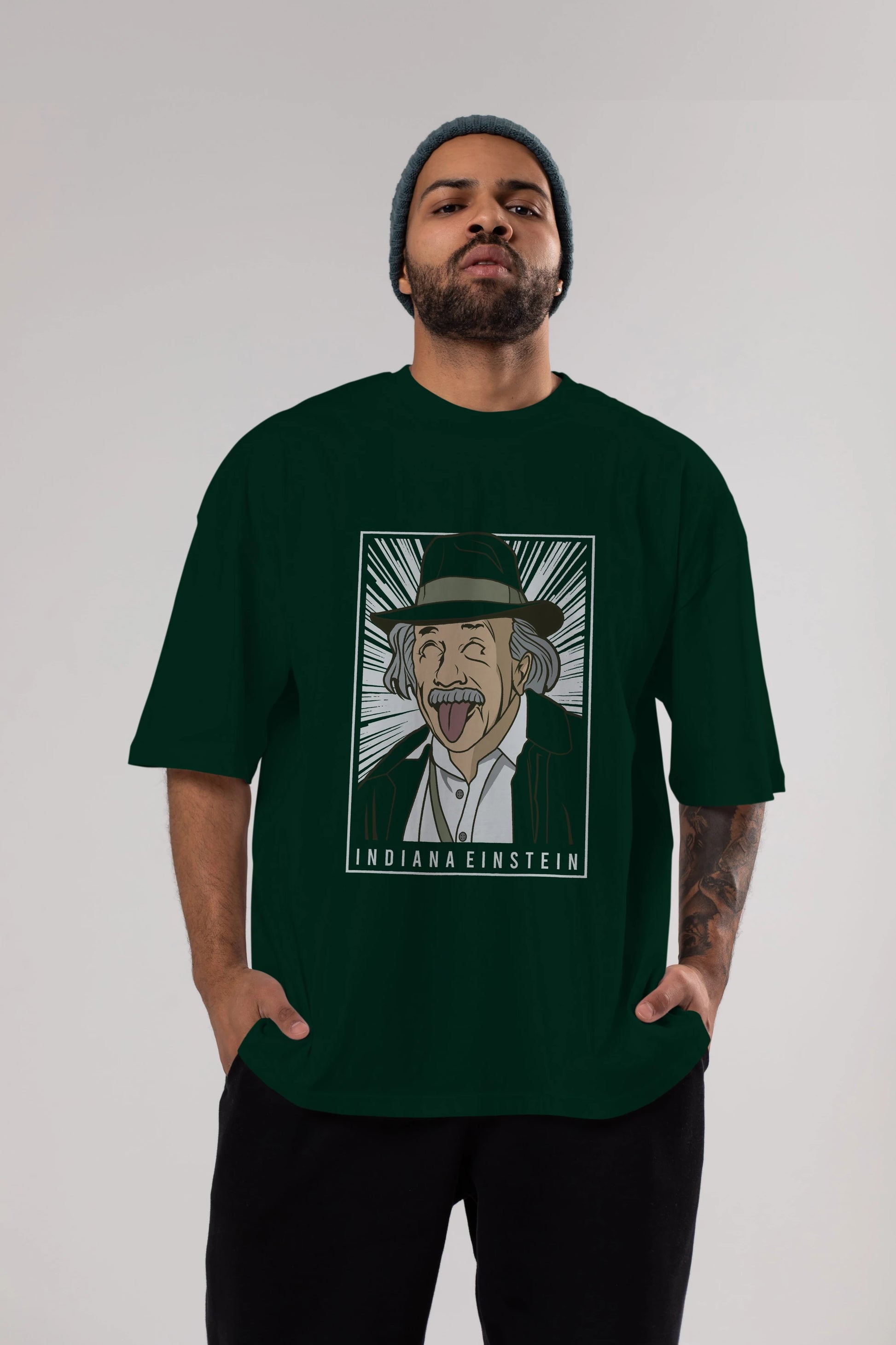 Indiana Jones Einstein Ön Baskılı Oversize t-shirt Erkek Kadın Unisex %100 Pamuk tişort