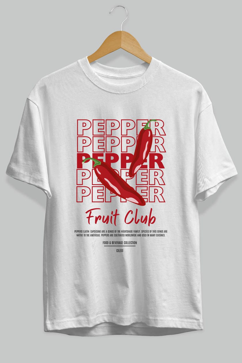 Pepper Ön Baskılı Oversize t-shirt Erkek Kadın Pamuk Bisiklet Yaka tişort
