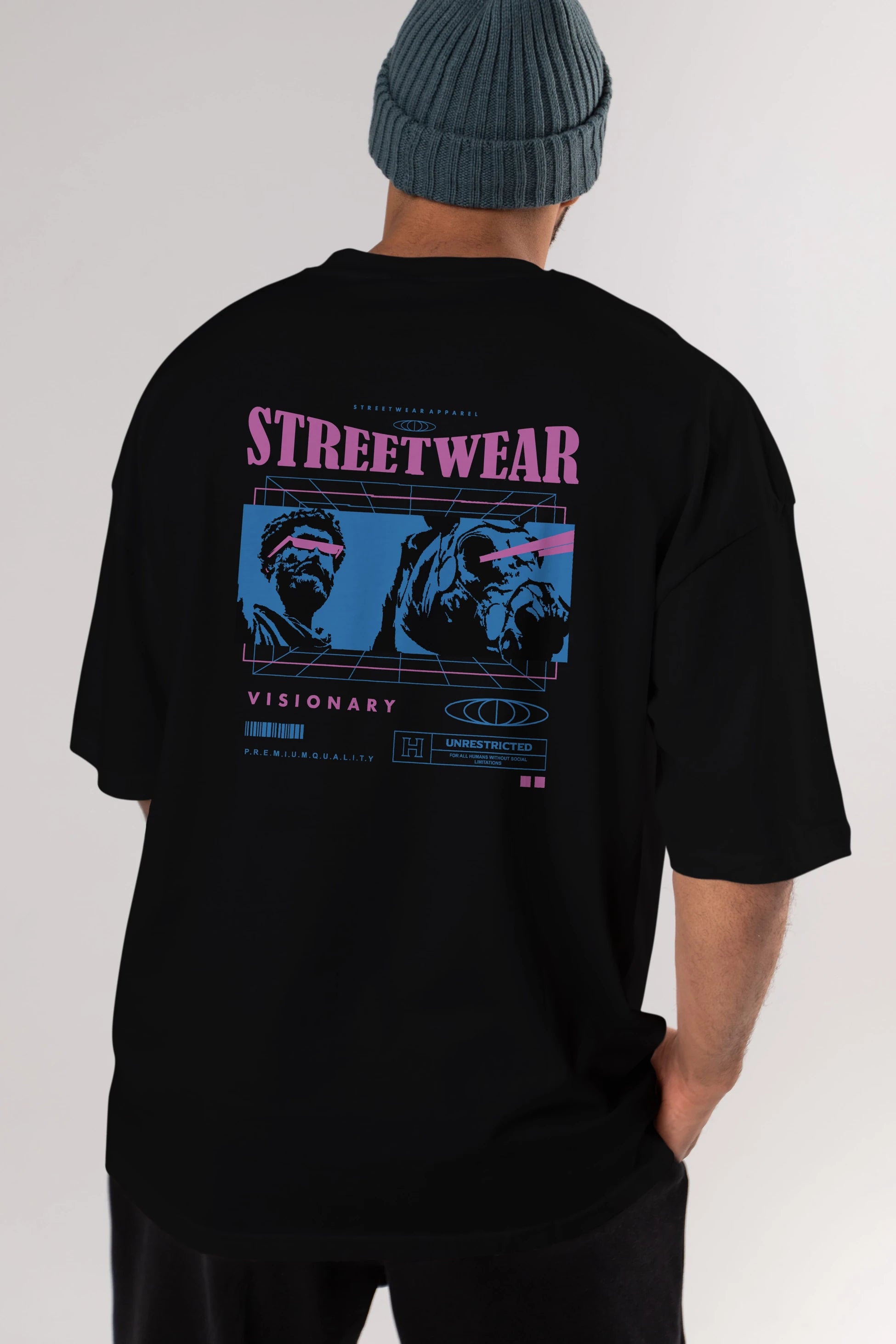 Streetwear Visionary Arka Baskılı Oversize t-shirt Erkek Kadın Unisex