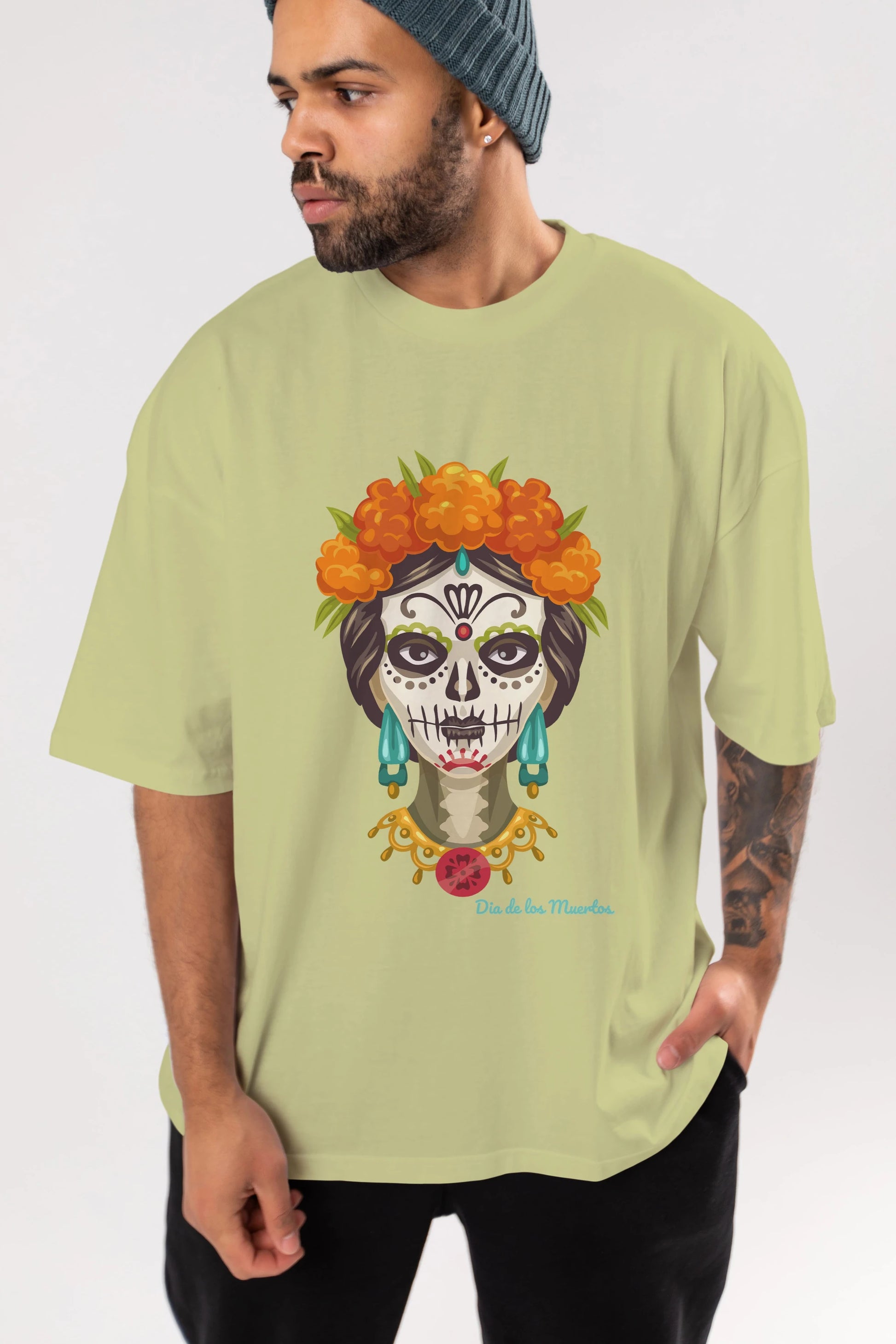 Dia de los Muertos 2 Ön Baskılı Oversize t-shirt Erkek Kadın Unisex