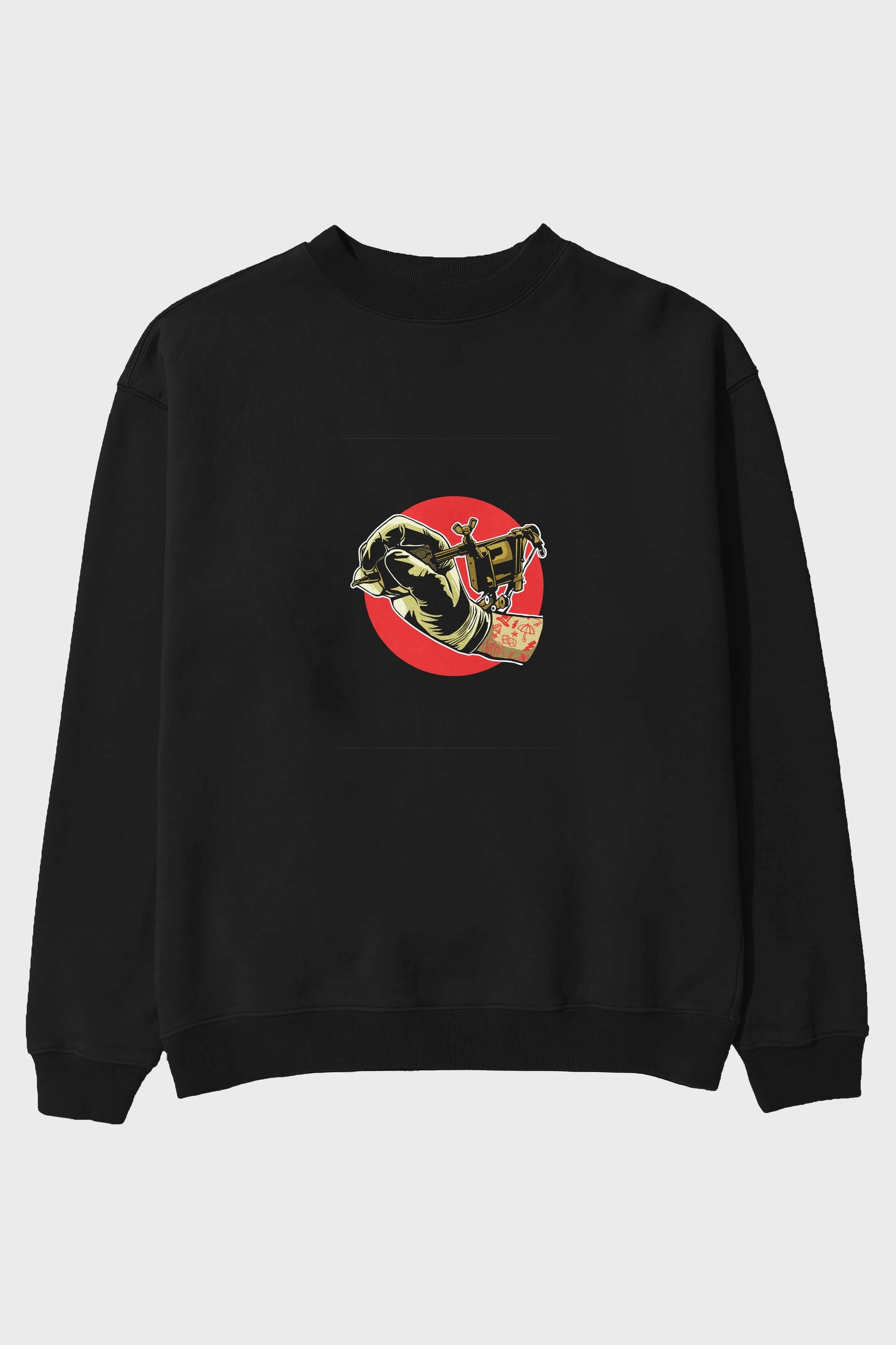 Tattoo Machine ] Ön Baskılı Oversize Sweatshirt Erkek Kadın Unisex