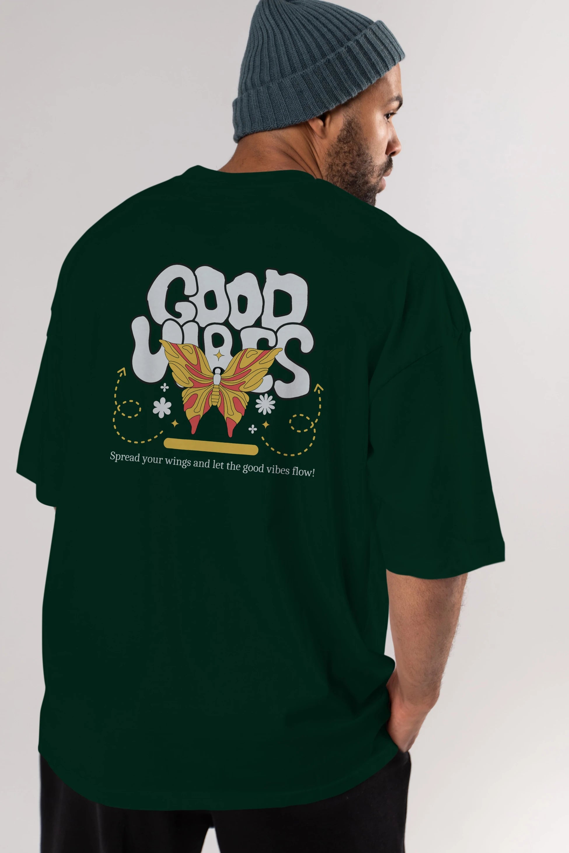 Good Vibes Yazılı 4 Arka Baskılı Oversize t-shirt Erkek Kadın Unisex