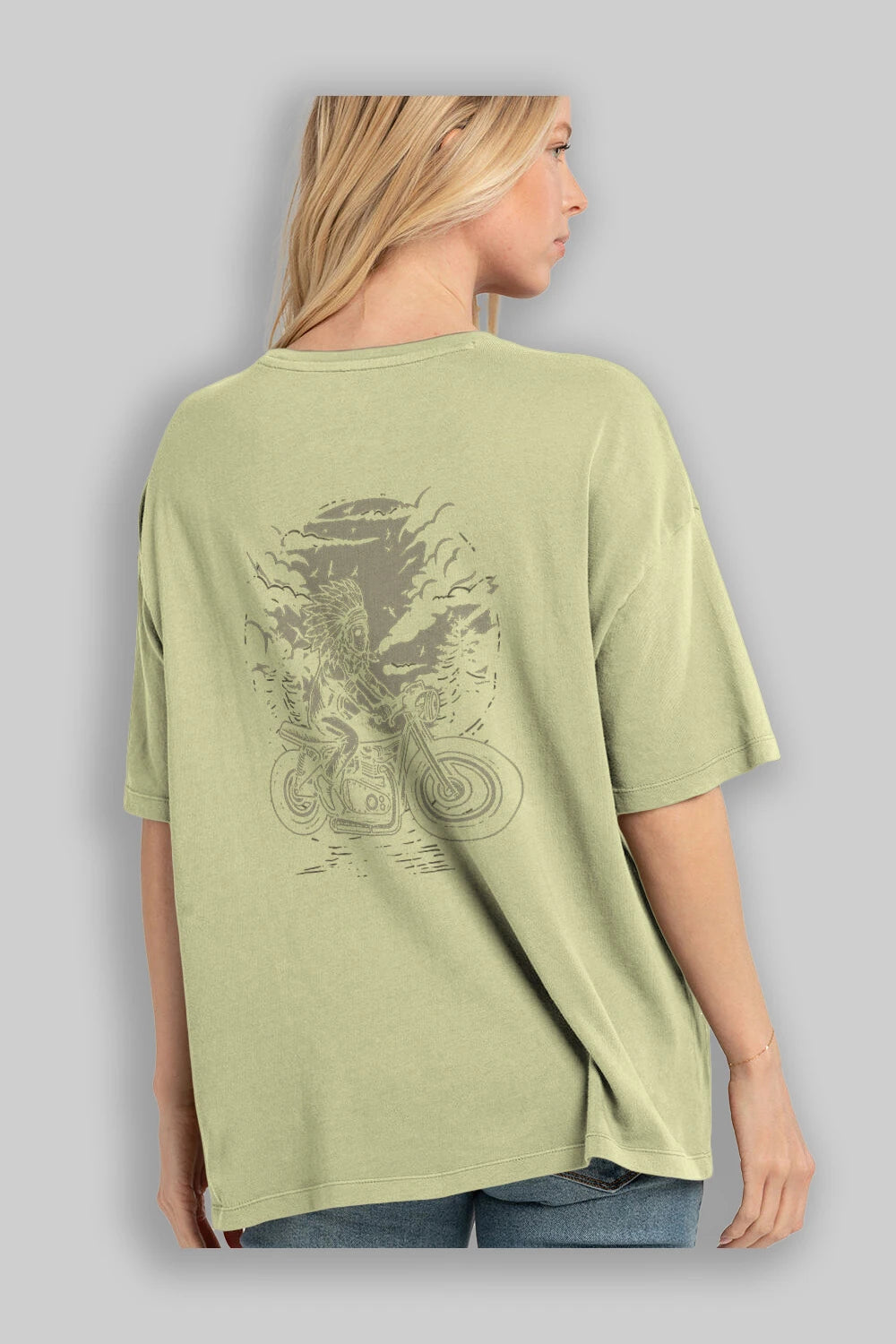 Indian Chief Rider Arka Baskılı Oversize t-shirt Erkek Kadın Unisex %100 Pamuk