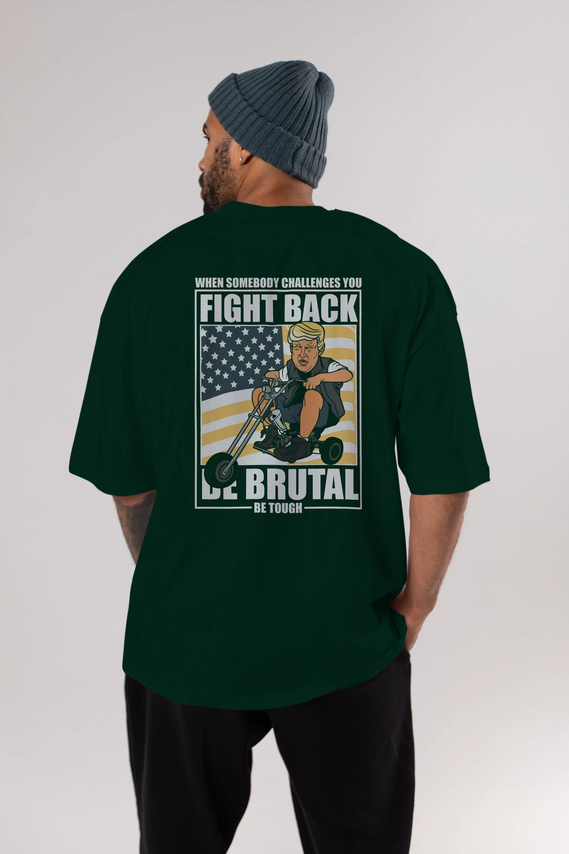 Trump Biker Arka Baskılı Oversize t-shirt Erkek Kadın Unisex %100 Pamuk tişort