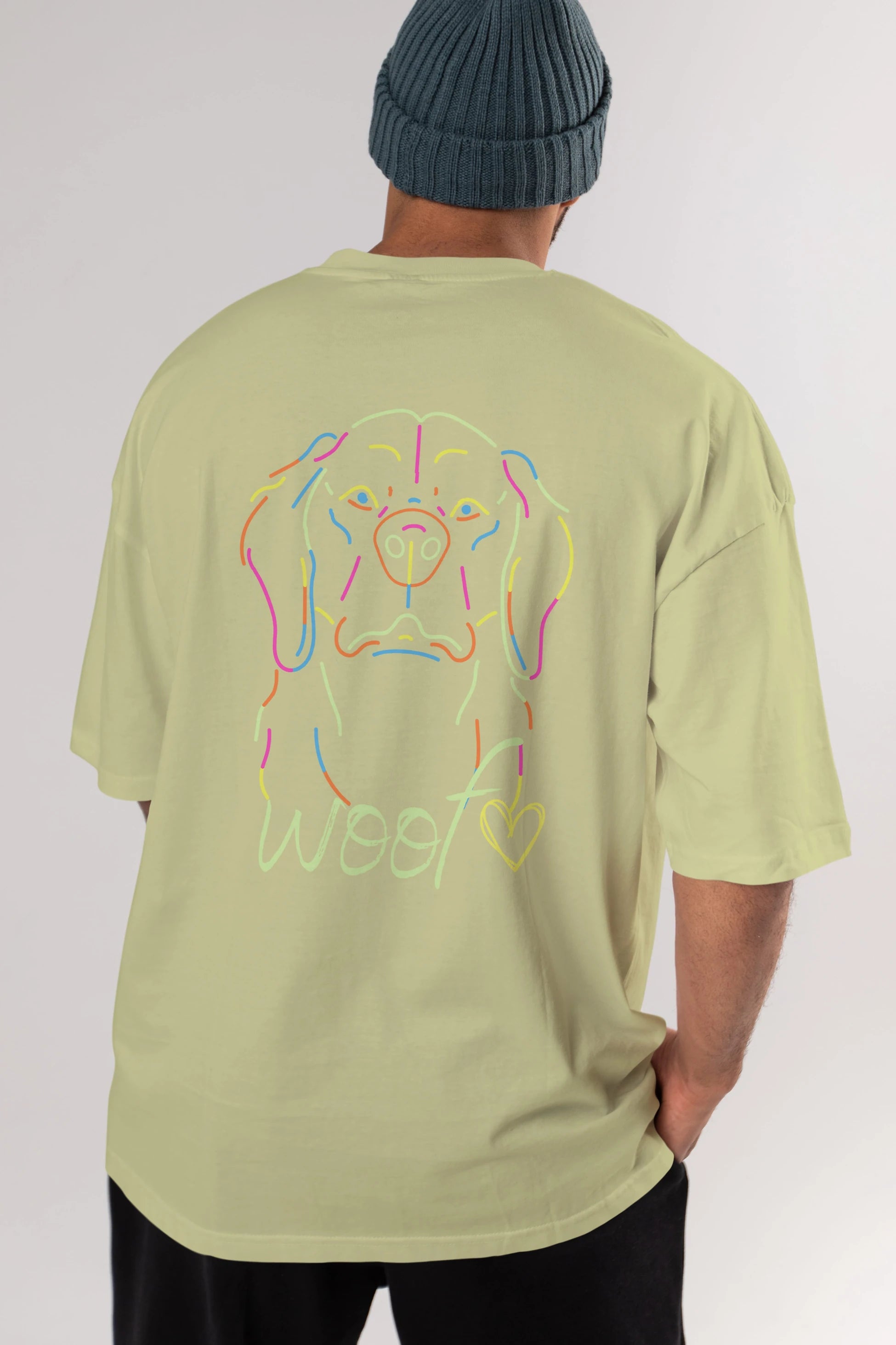 Neon Dog Arka Baskılı Oversize t-shirt Erkek Kadın Unisex