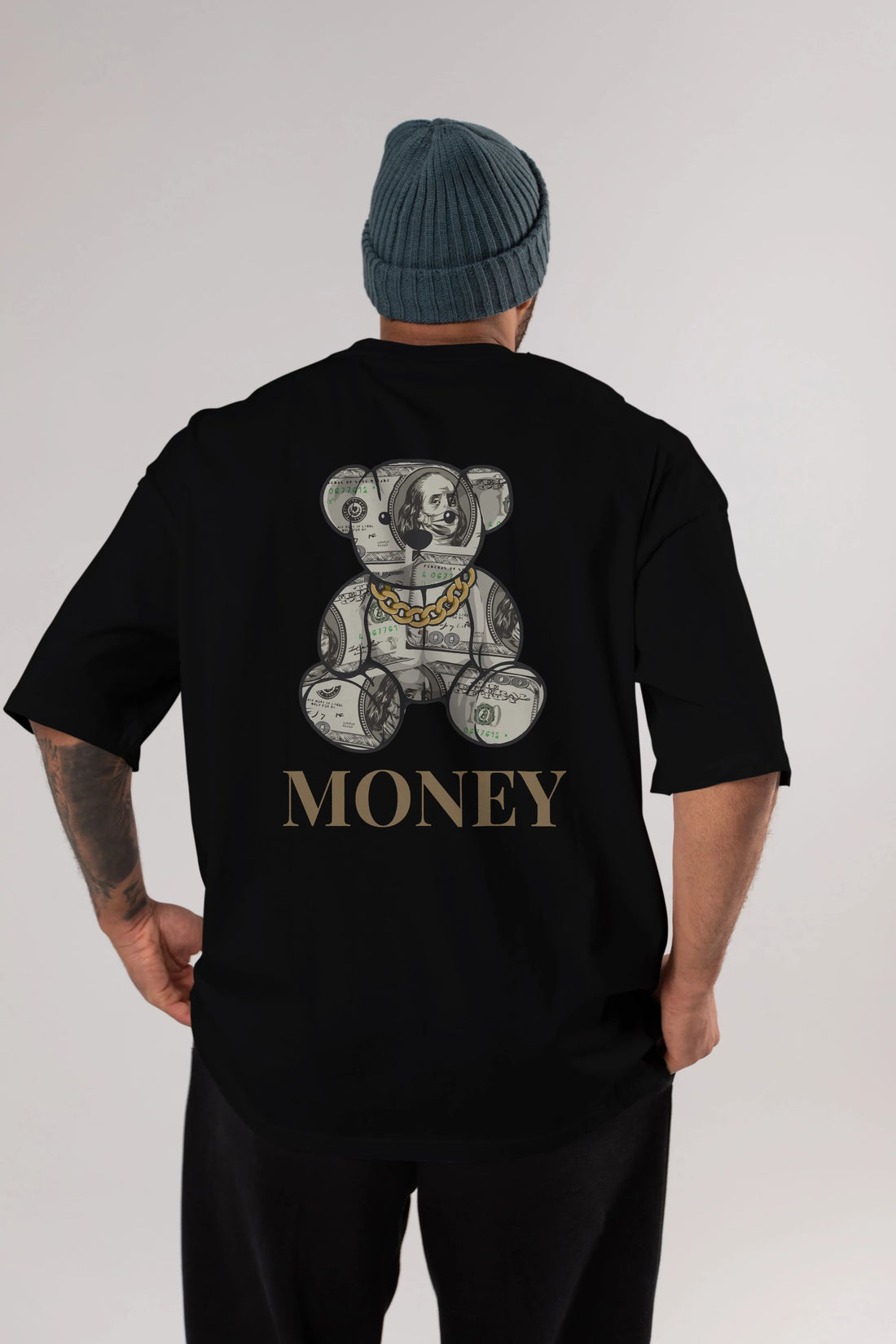 Teddy Bear Money Arka Baskılı Oversize t-shirt Erkek Kadın Unisex
