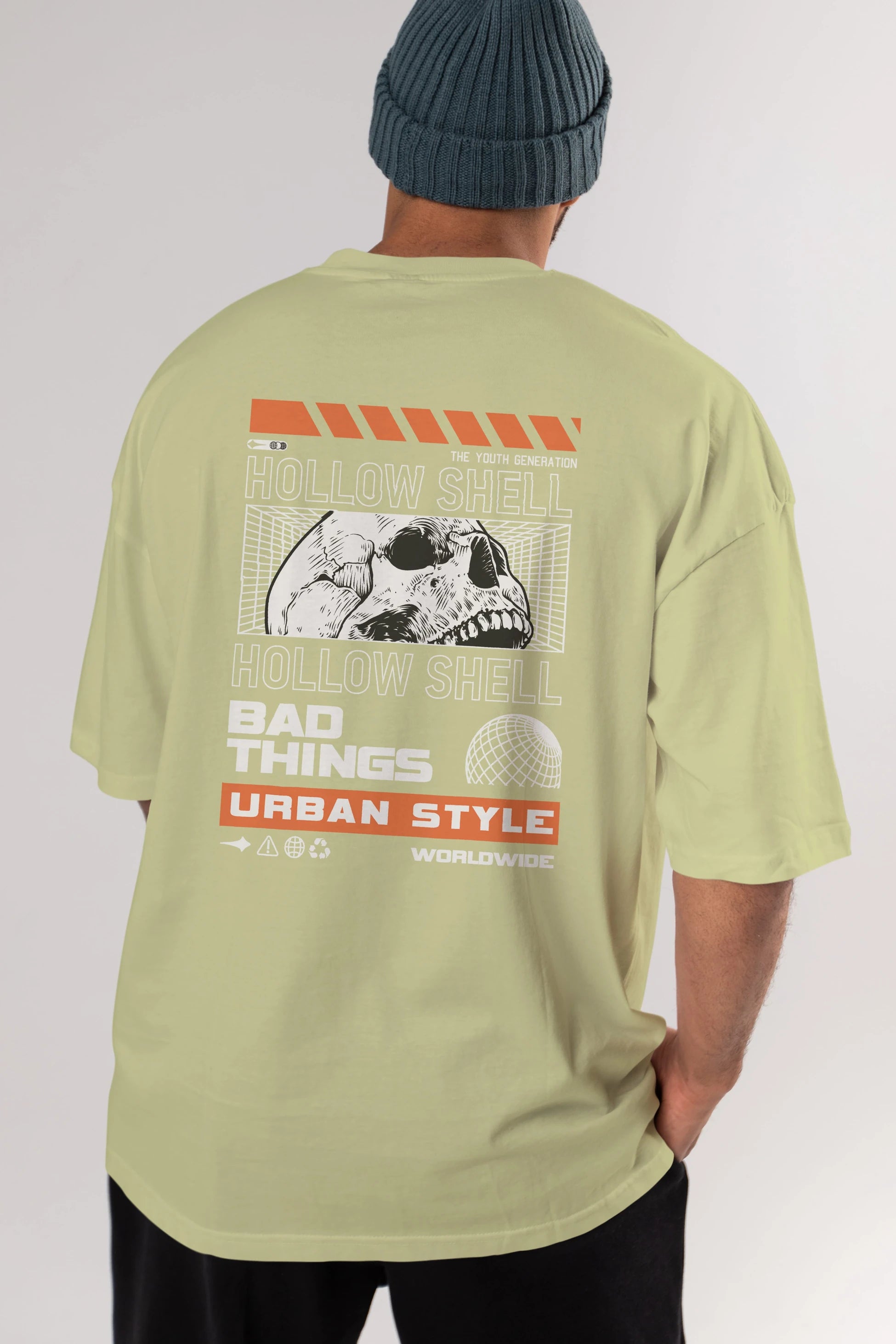 Hollow Shell Arka Baskılı Oversize t-shirt Erkek Kadın Unisex