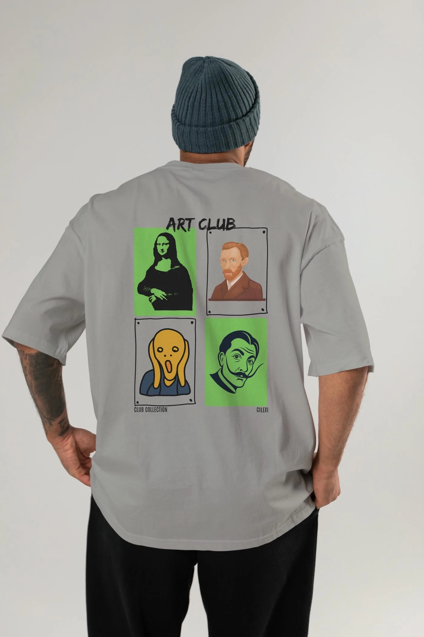 Art Club Arka Baskılı Oversize t-shirt Erkek Kadın %100 Pamuk Bisiklet Yaka tişort