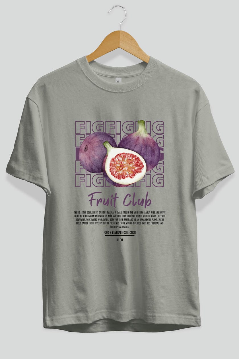 Fig Ön Baskılı Oversize t-shirt Erkek Kadın Pamuk Bisiklet Yaka tişort