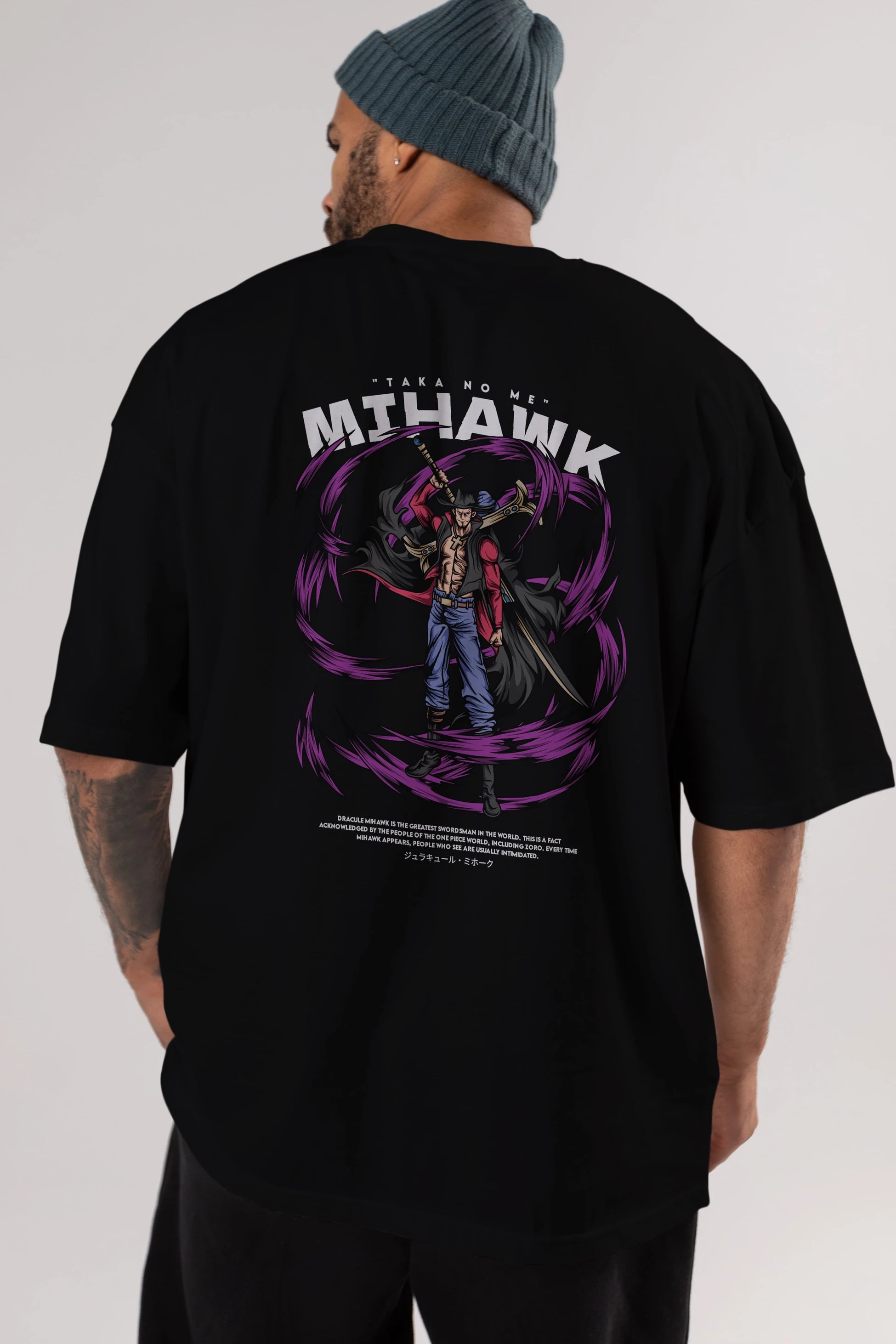Mihawk Anime Arka Baskılı Oversize t-shirt Erkek Kadın Unisex