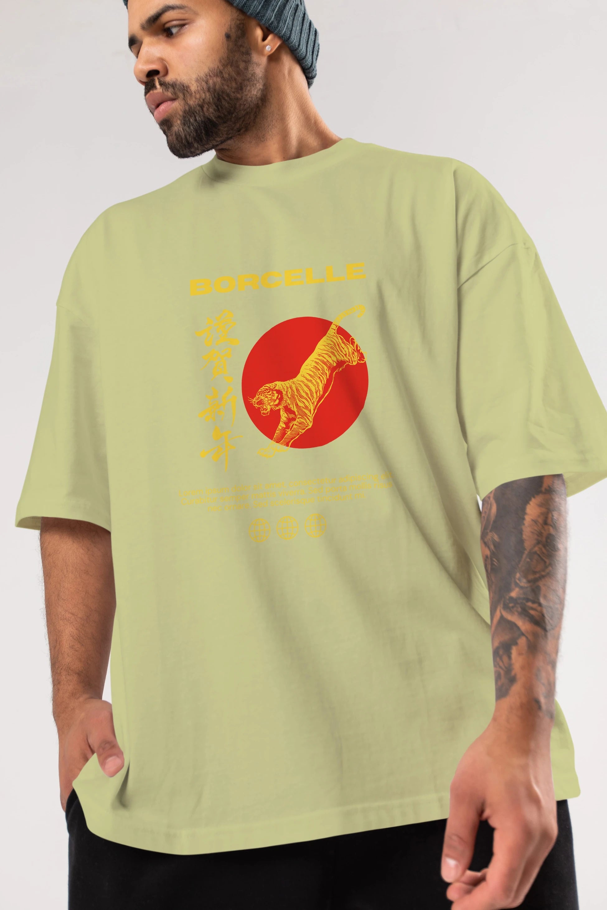 Borcelle Tiger Streetwear Ön Baskılı Oversize t-shirt Erkek Kadın Unisex