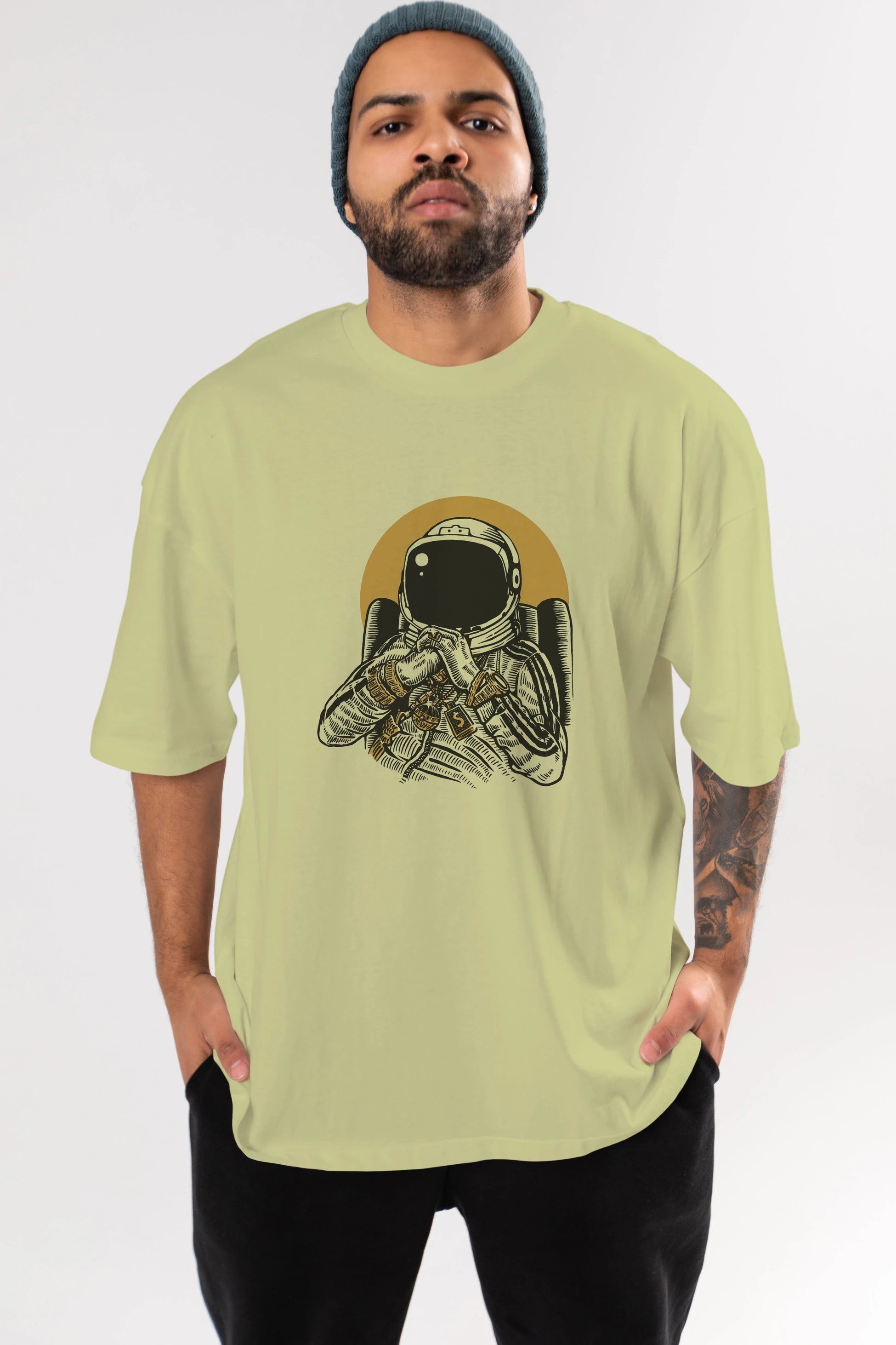 Space Dee Jay Ön Baskılı Oversize t-shirt Erkek Kadın Unisex %100 Pamuk tişort