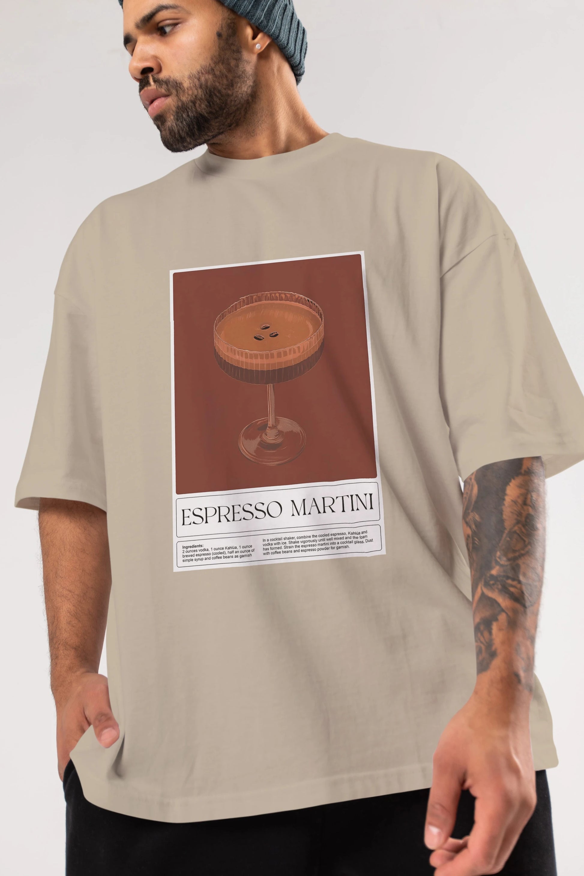 Espresso Martini Ön Baskılı Oversize t-shirt Erkek Kadın Unisex %100 Pamuk Bisiklet Yaka tişort