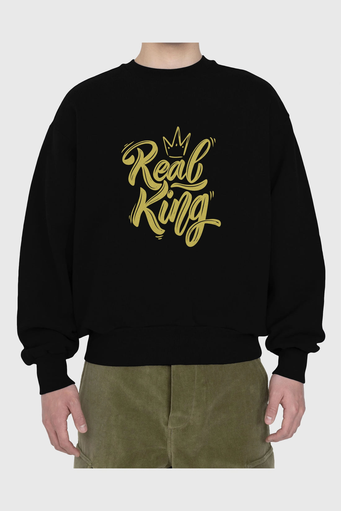 Real King Yazılı Ön Baskılı Oversize Sweatshirt Erkek Kadın Unisex