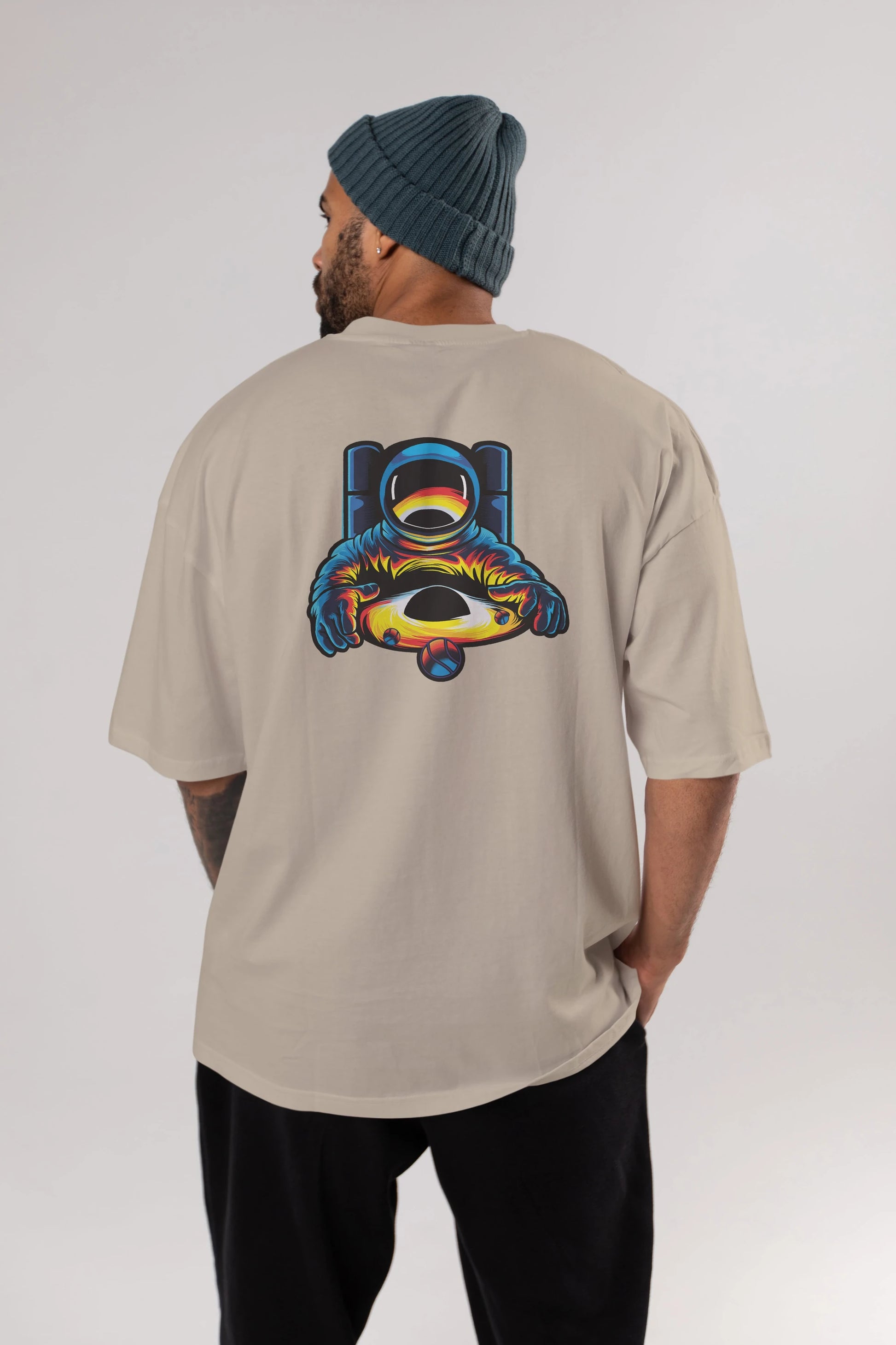 Astronaut & Black Hole Arka Baskılı Oversize t-shirt Erkek Kadın Unisex