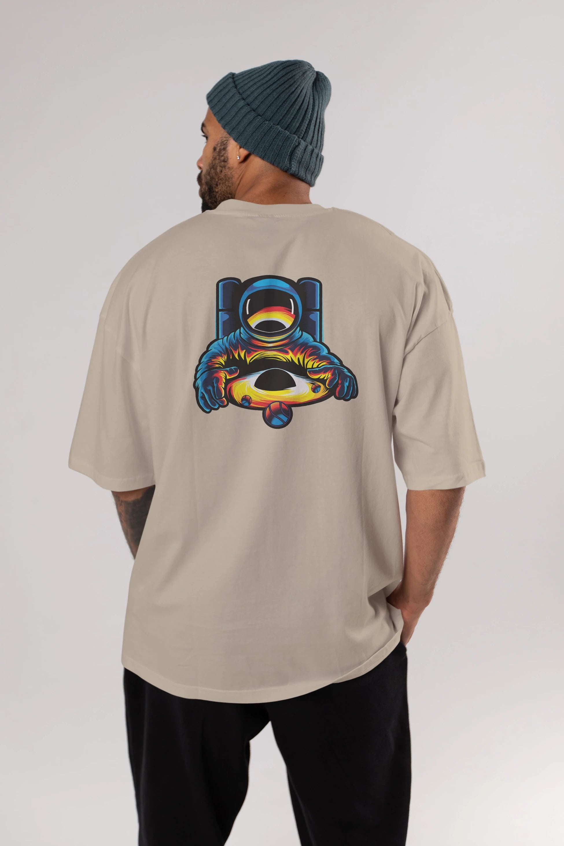 Astronaut & Black Hole Arka Baskılı Oversize t-shirt Erkek Kadın Unisex