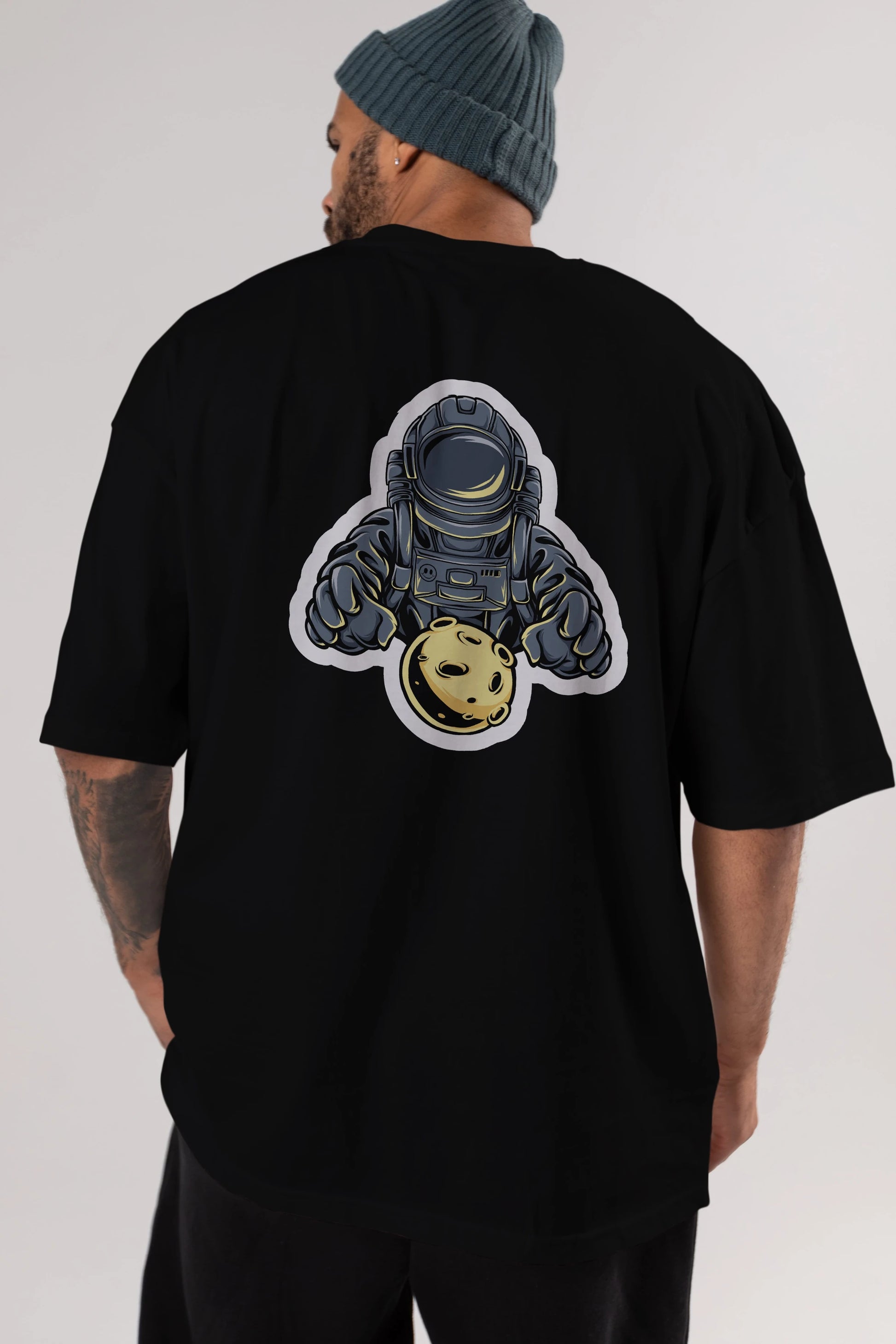 Astromoon sticker Arka Baskılı Oversize t-shirt Erkek Kadın Unisex