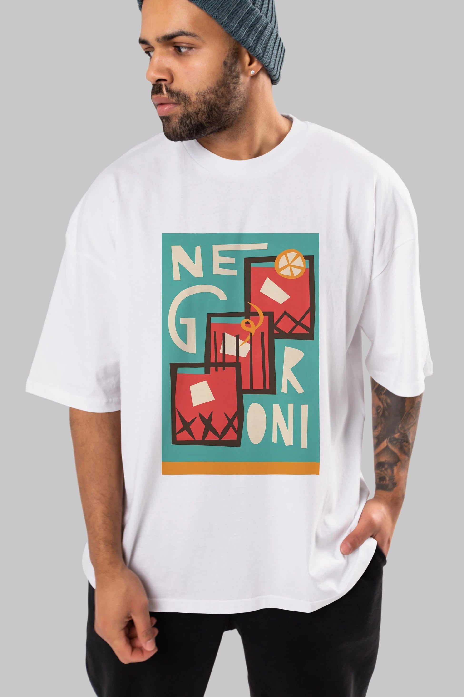 Negroni 3 Ön Baskılı Oversize t-shirt Erkek Kadın Unisex %100 Pamuk Bisiklet Yaka tişort