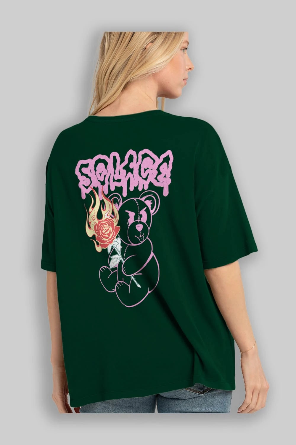 Solage Bear Arka Baskılı Oversize t-shirt Erkek Kadın Unisex