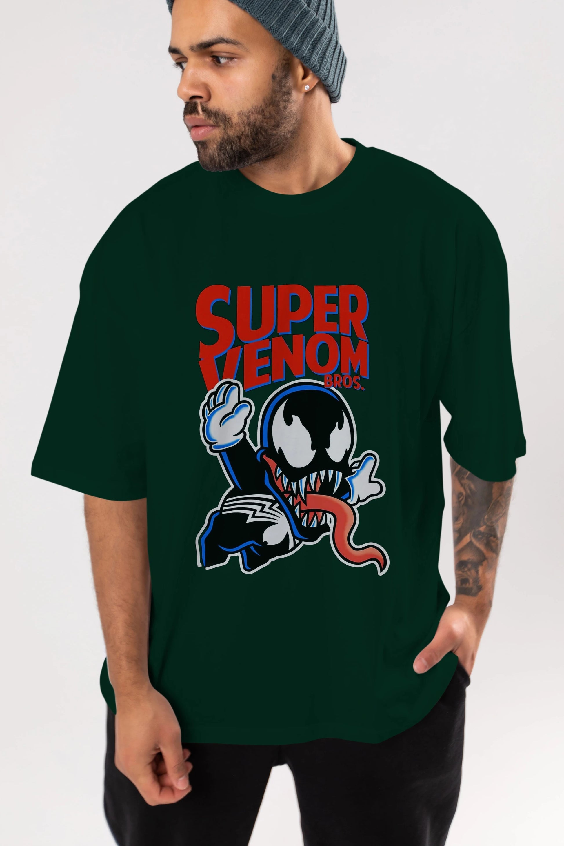 Super Venom Ön Baskılı Oversize t-shirt Erkek Kadın Unisex %100 Pamuk Bisiklet Yaka tişort