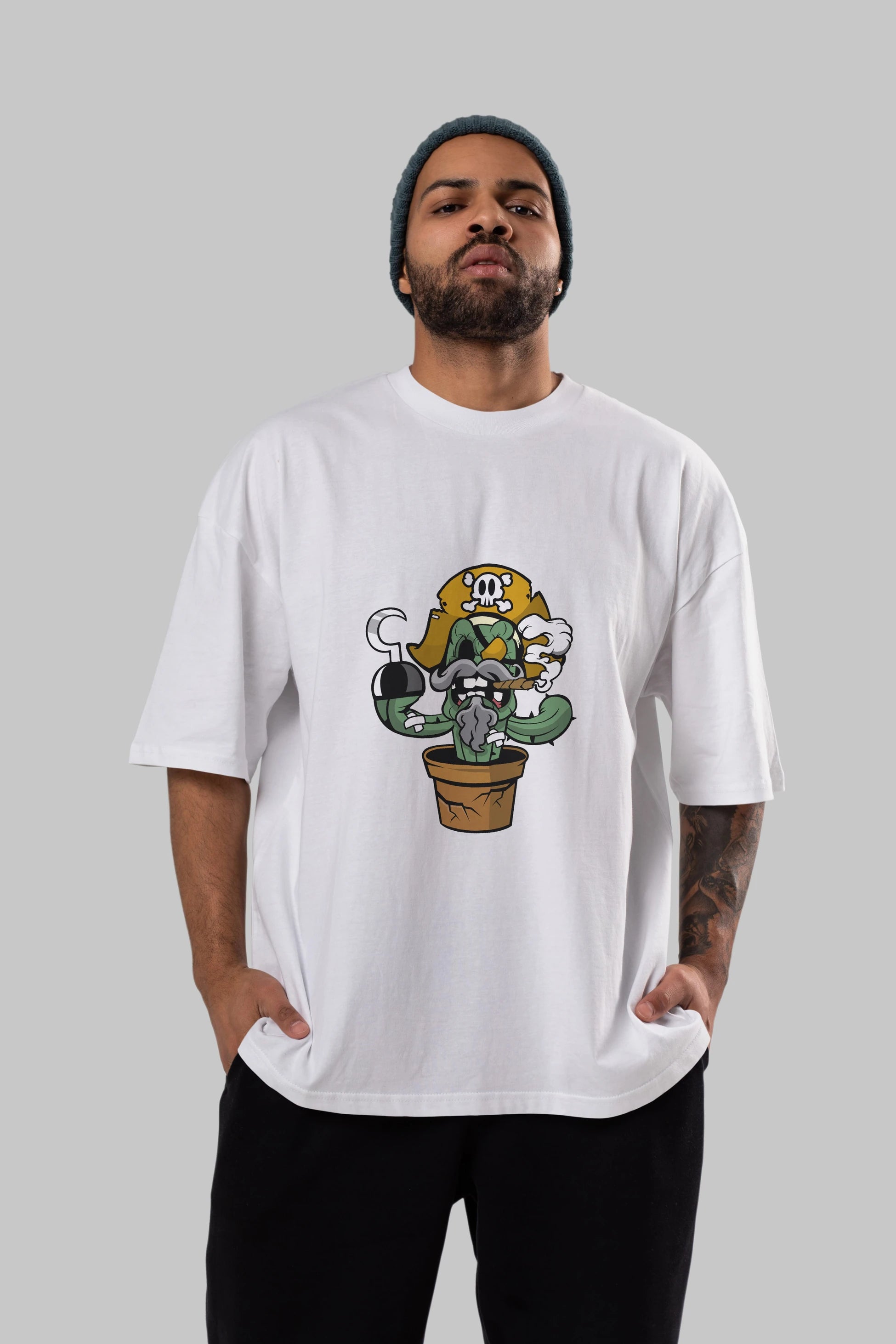Pirate Cactus Ön Baskılı Oversize t-shirt Erkek Kadın Unisex %100 Pamuk tişort
