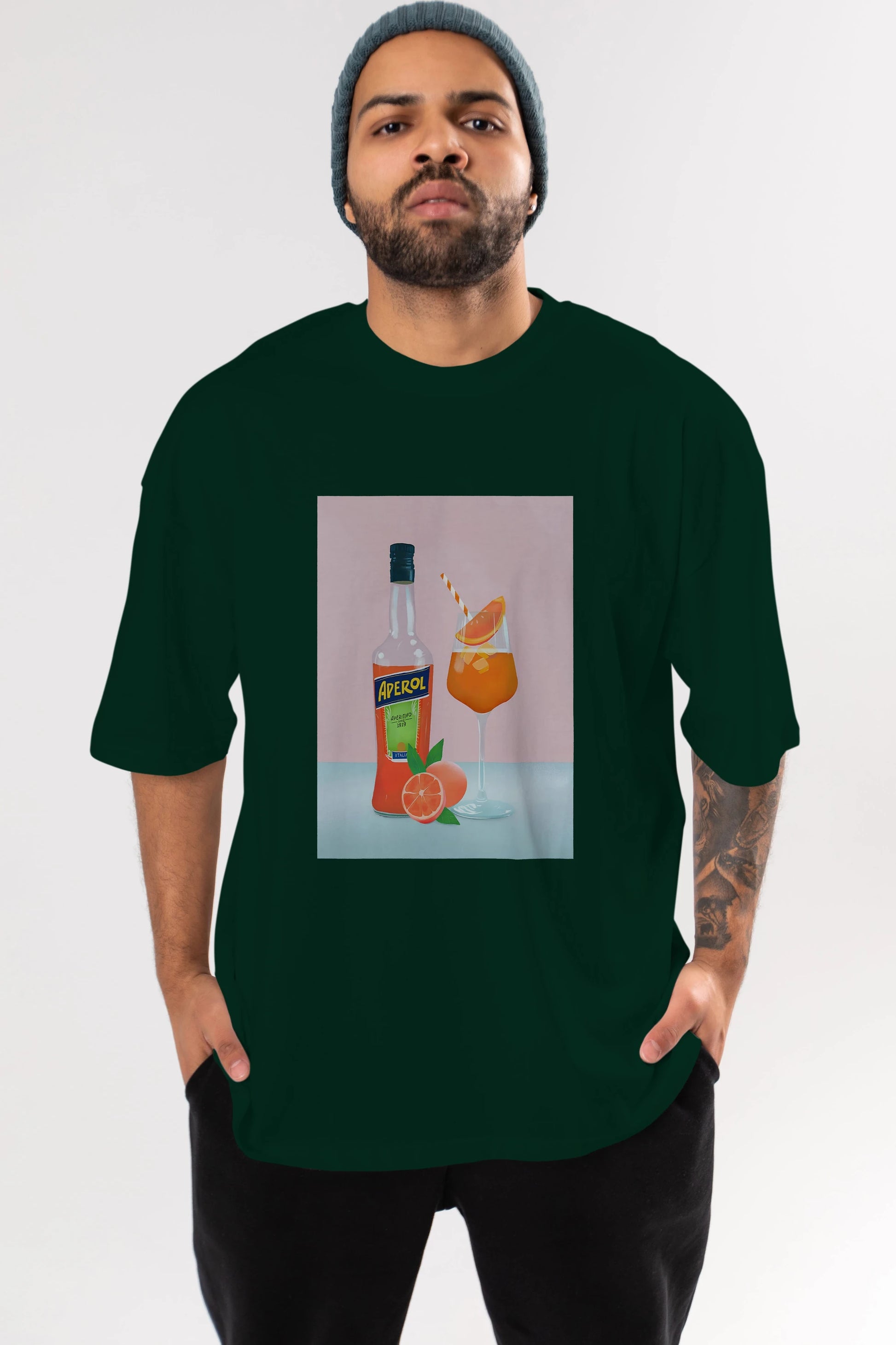 Aperol Spritz 3 Ön Baskılı Oversize t-shirt Erkek Kadın Unisex %100 Pamuk Bisiklet Yaka tişort