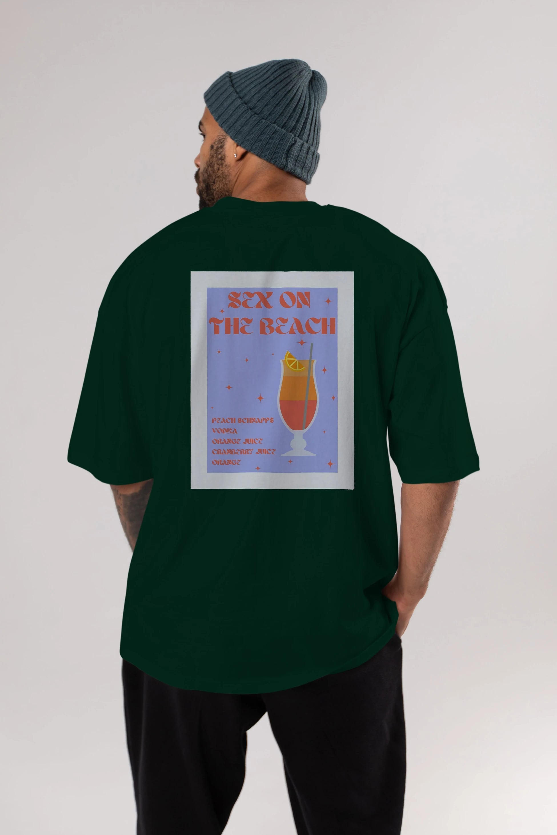 Sex On The Beach Arka Baskılı Oversize t-shirt Erkek Kadın Unisex %100 Pamuk Bisiklet Yaka tişort