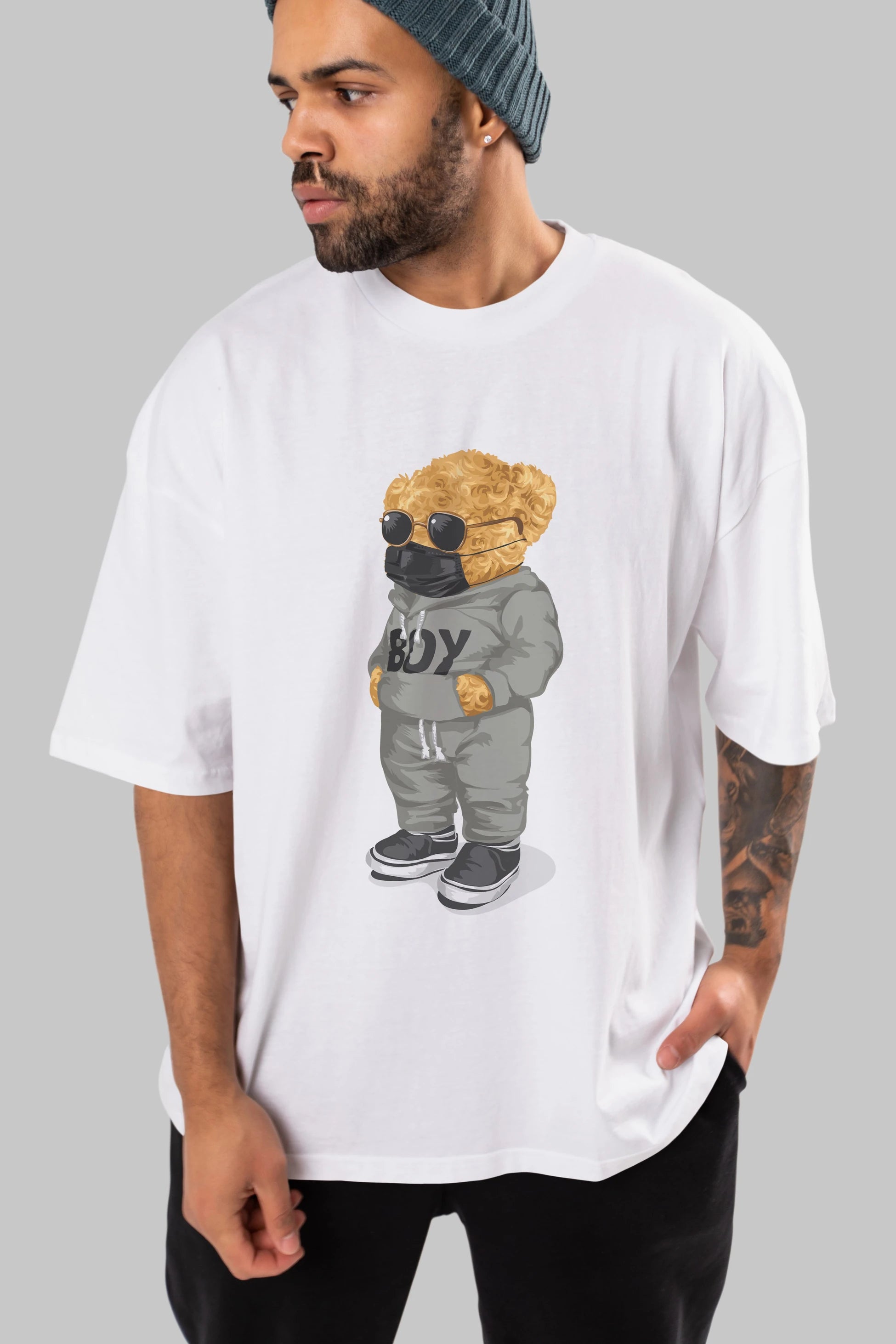 Teddy Bear Boy Ön Baskılı Oversize t-shirt Erkek Kadın Unisex %100 Pamuk