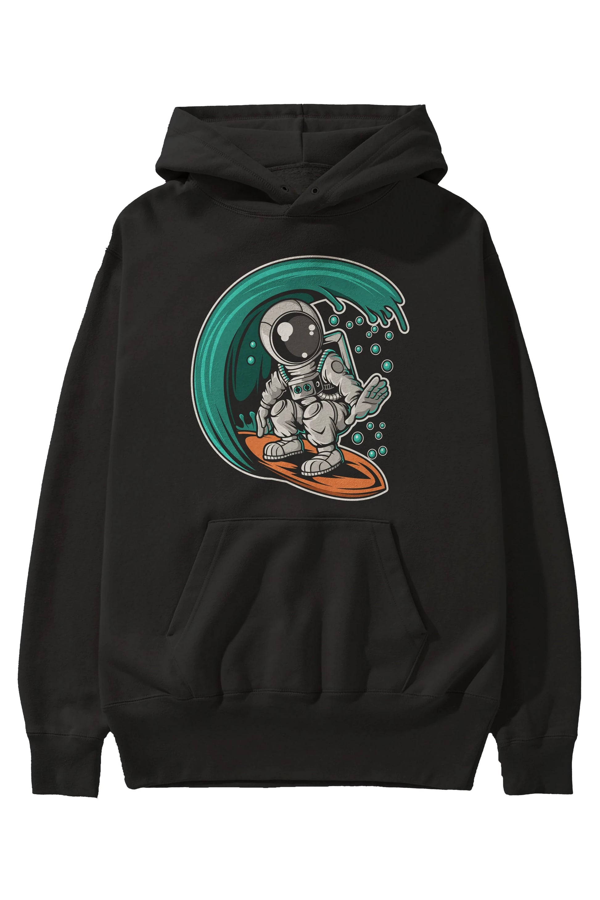 Astronaut Surfing Ön Baskılı Hoodie Oversize Kapüşonlu Sweatshirt Erkek Kadın Unisex
