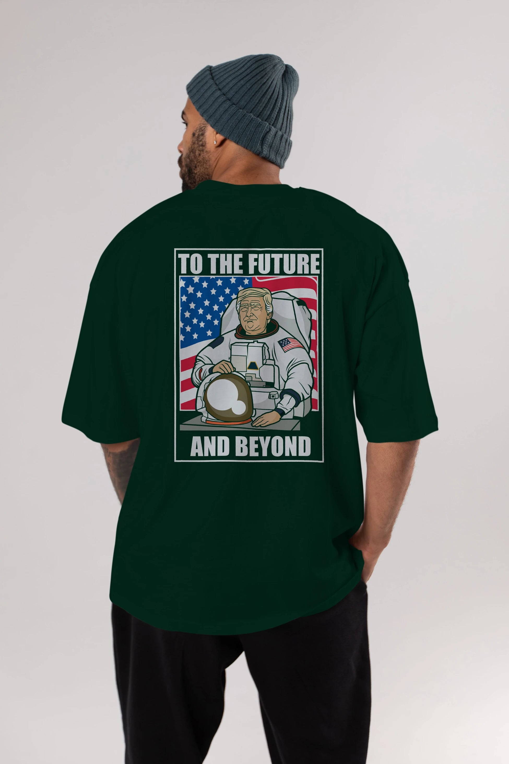 Trumpstronaut Arka Baskılı Oversize t-shirt Erkek Kadın Unisex %100 Pamuk tişort