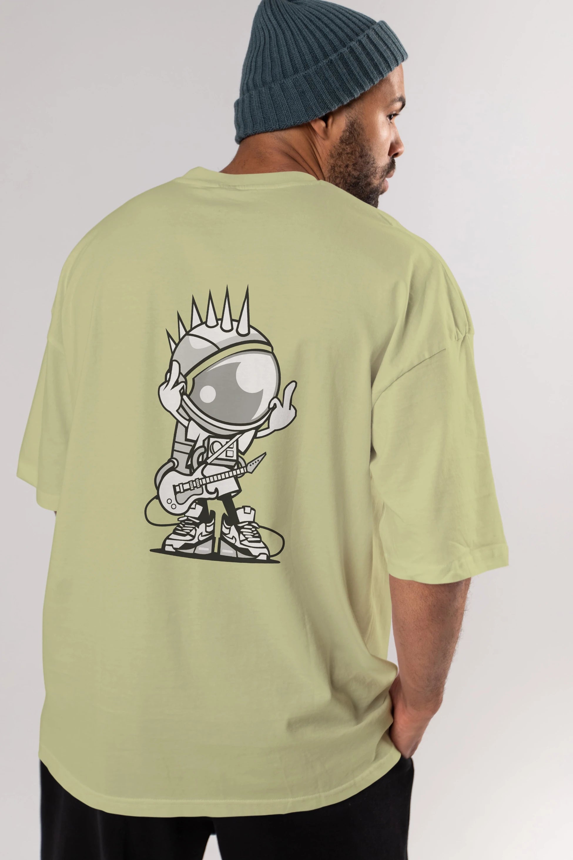 Astronaut Punk Rock Arka Baskılı Oversize t-shirt Erkek Kadın Unisex %100 Pamuk tişort