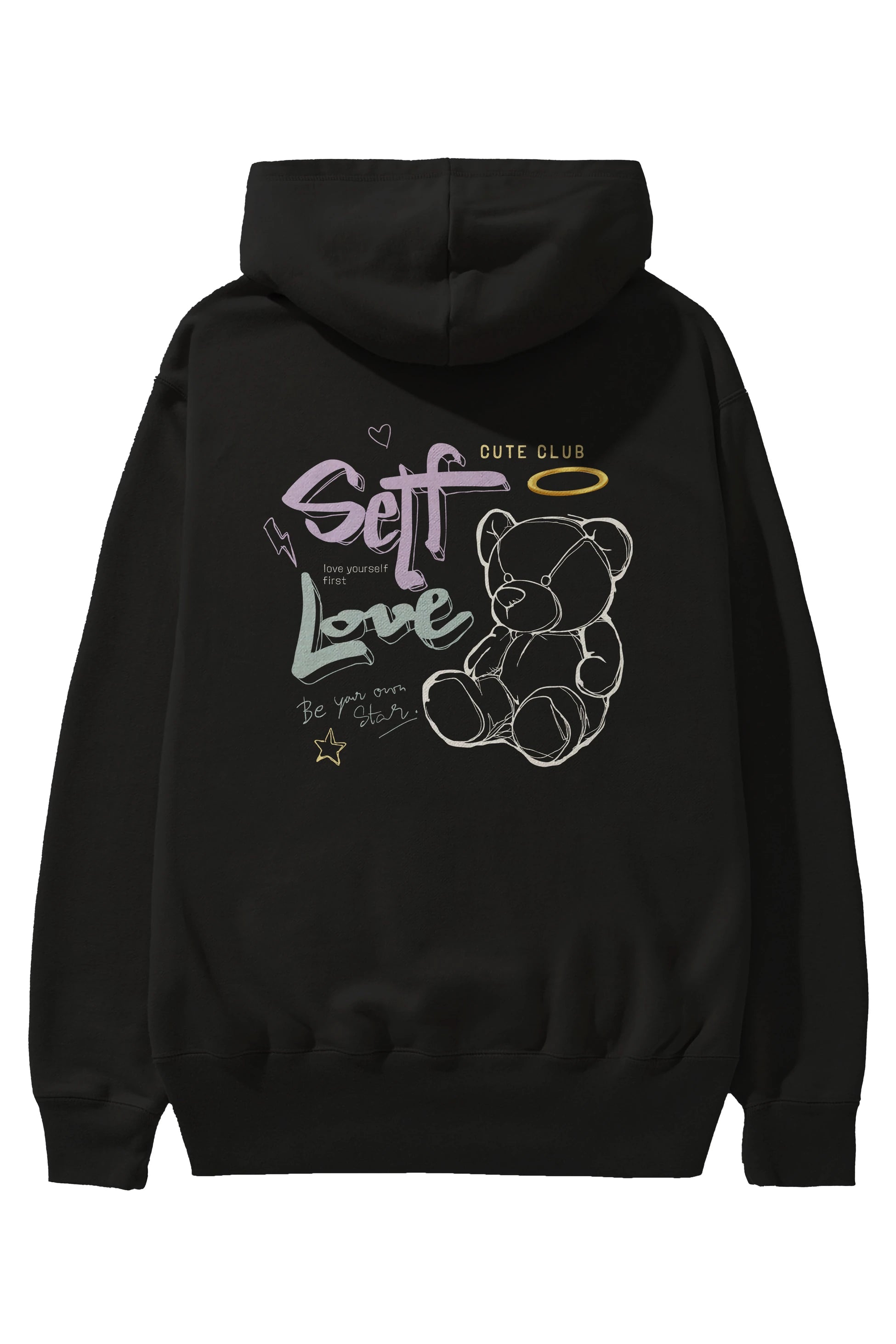 Self Love Bear Arka Baskılı Hoodie Oversize Kapüşonlu Sweatshirt Erkek Kadın Unisex
