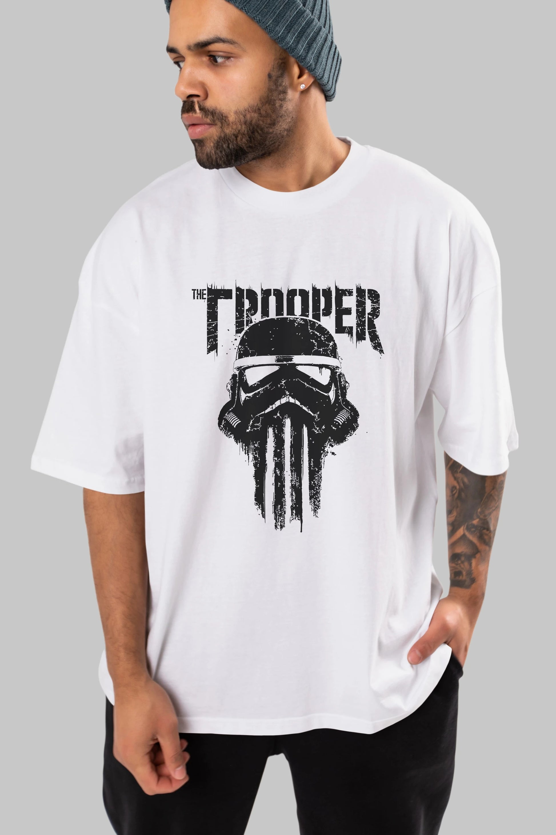 The Trooper Ön Baskılı Oversize t-shirt Erkek Kadın Unisex %100 Pamuk Bisiklet Yaka tişort