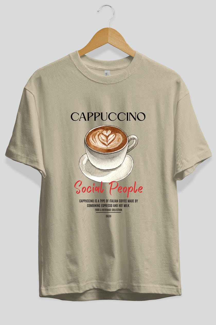Cappuccino Kokteyl Serisi ön Baskılı Oversize t-shirt Erkek Kadın %100 Pamuk Bisiklet Yaka tişort