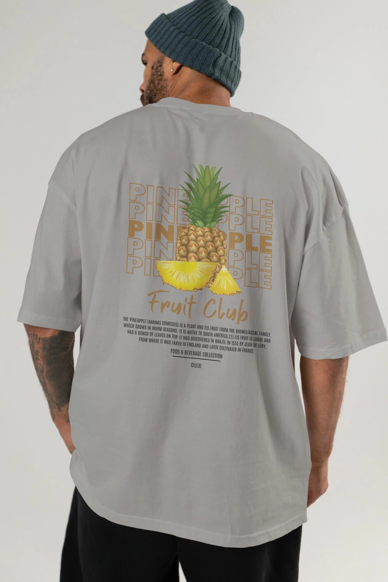 Pineapple Arka Baskılı Oversize t-shirt Erkek Kadın Pamuk Bisiklet Yaka tişort