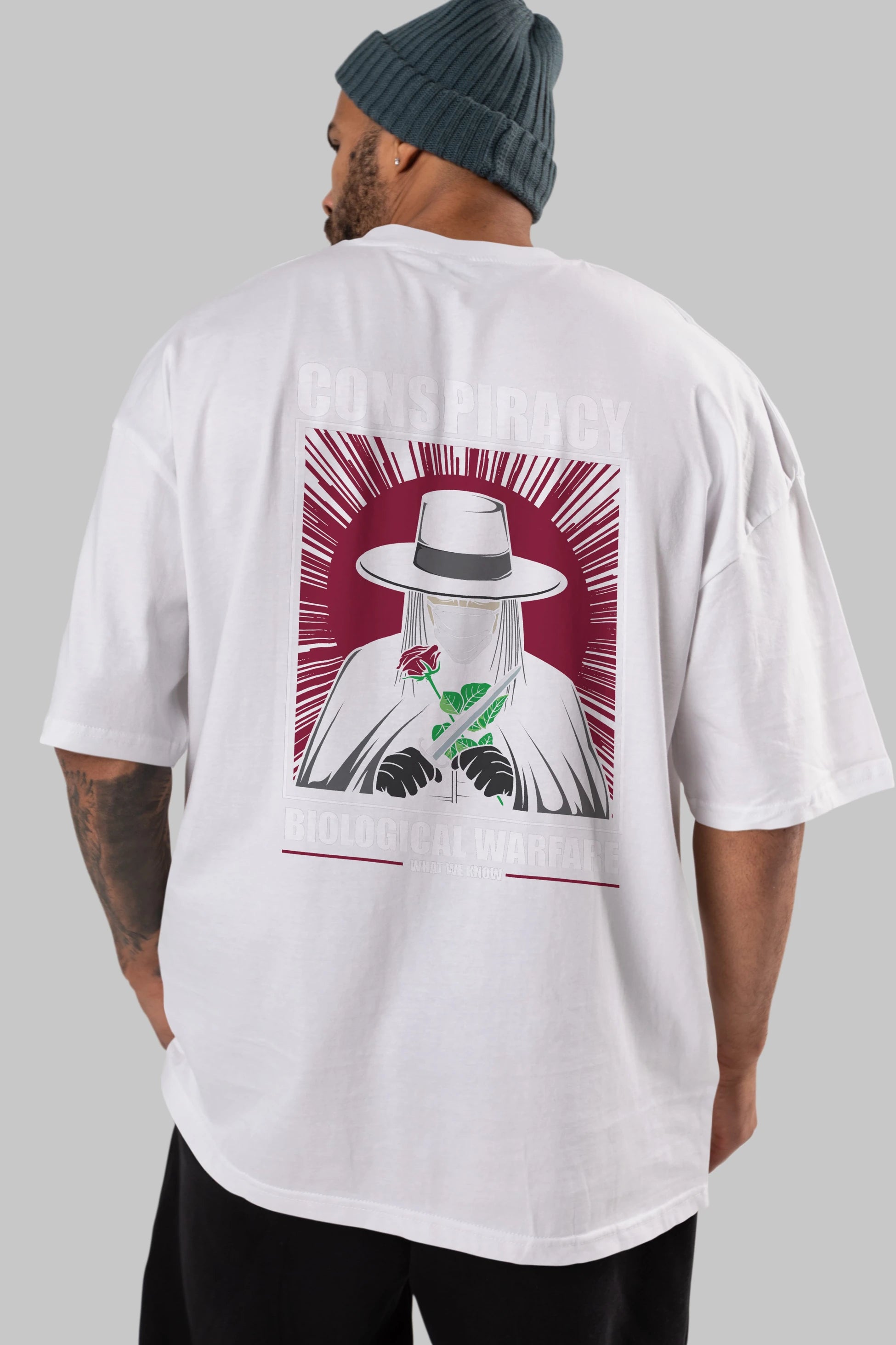 Vendetta Masker Arka Baskılı Oversize t-shirt Erkek Kadın Unisex %100 Pamuk tişort