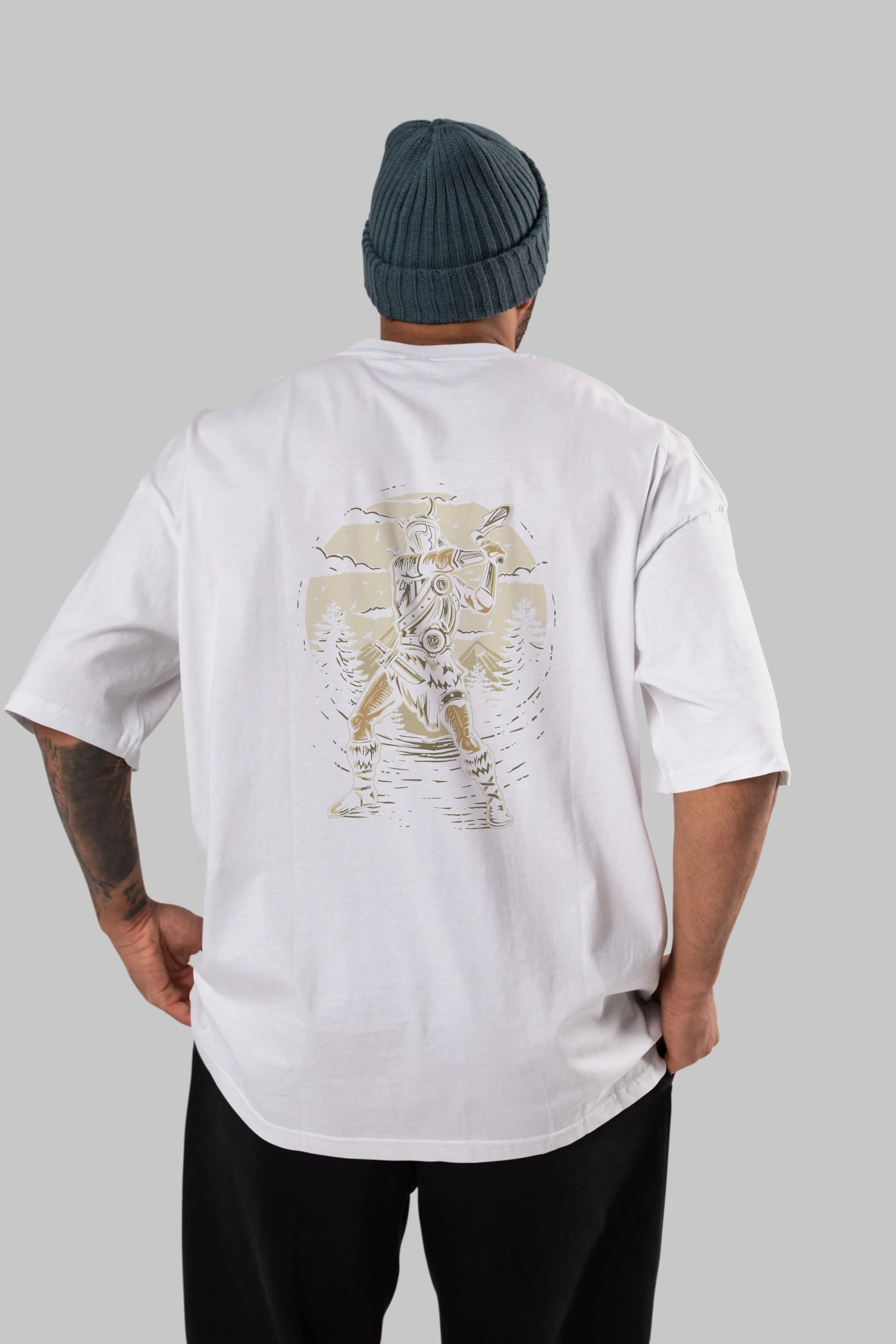 Viking Arka Baskılı Oversize t-shirt Erkek Kadın Unisex %100 Pamuk