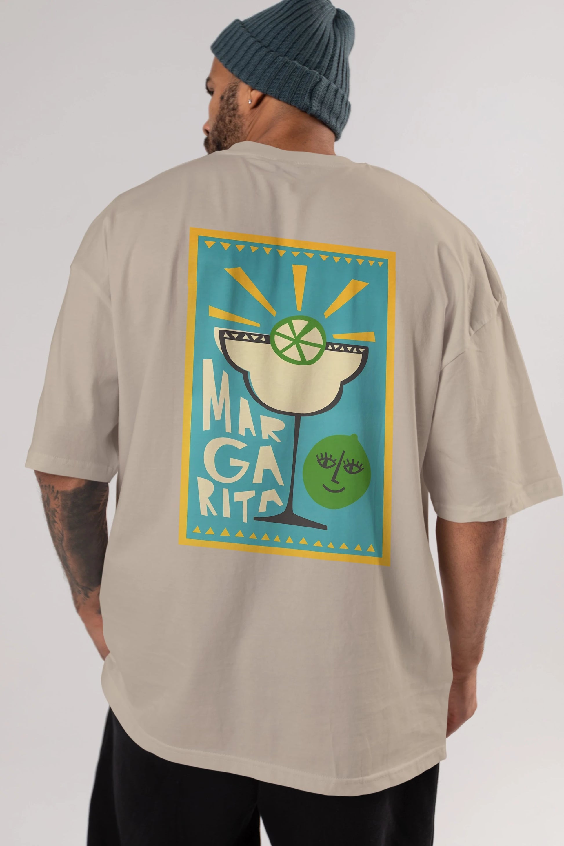 Margarita 4 Arka Baskılı Oversize t-shirt Erkek Kadın Unisex %100 Pamuk Bisiklet Yaka tişort