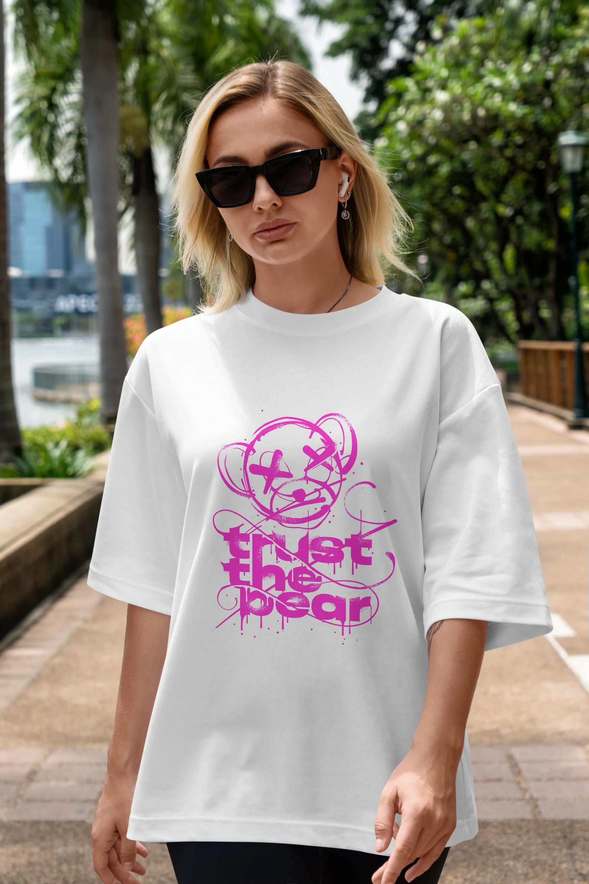 Trust The Bear 2 Ön Baskılı Oversize t-shirt Erkek Kadın Unisex