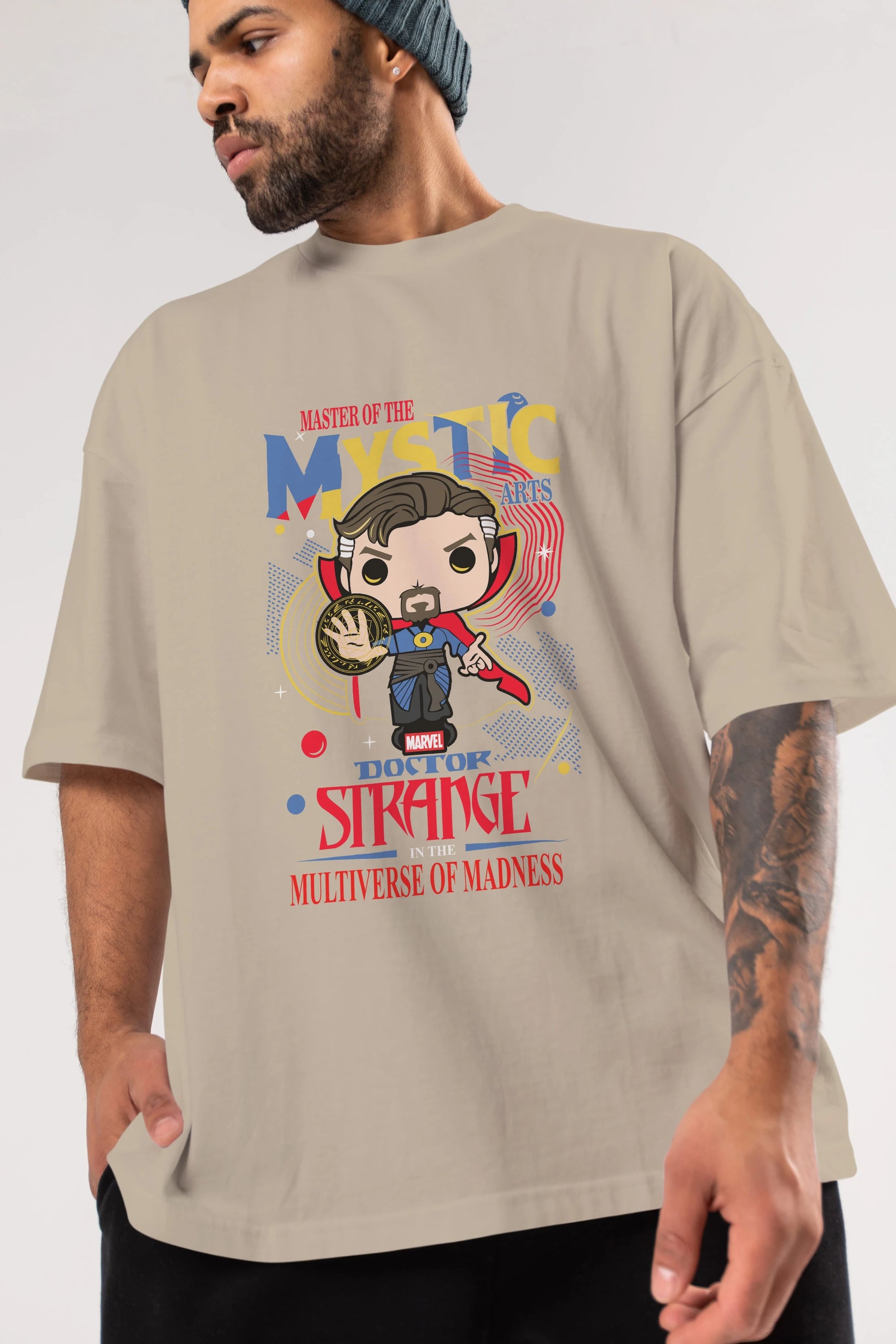 Doctor Strange Ön Baskılı Oversize t-shirt Erkek Kadın Unisex %100 Pamuk Bisiklet Yaka tişort