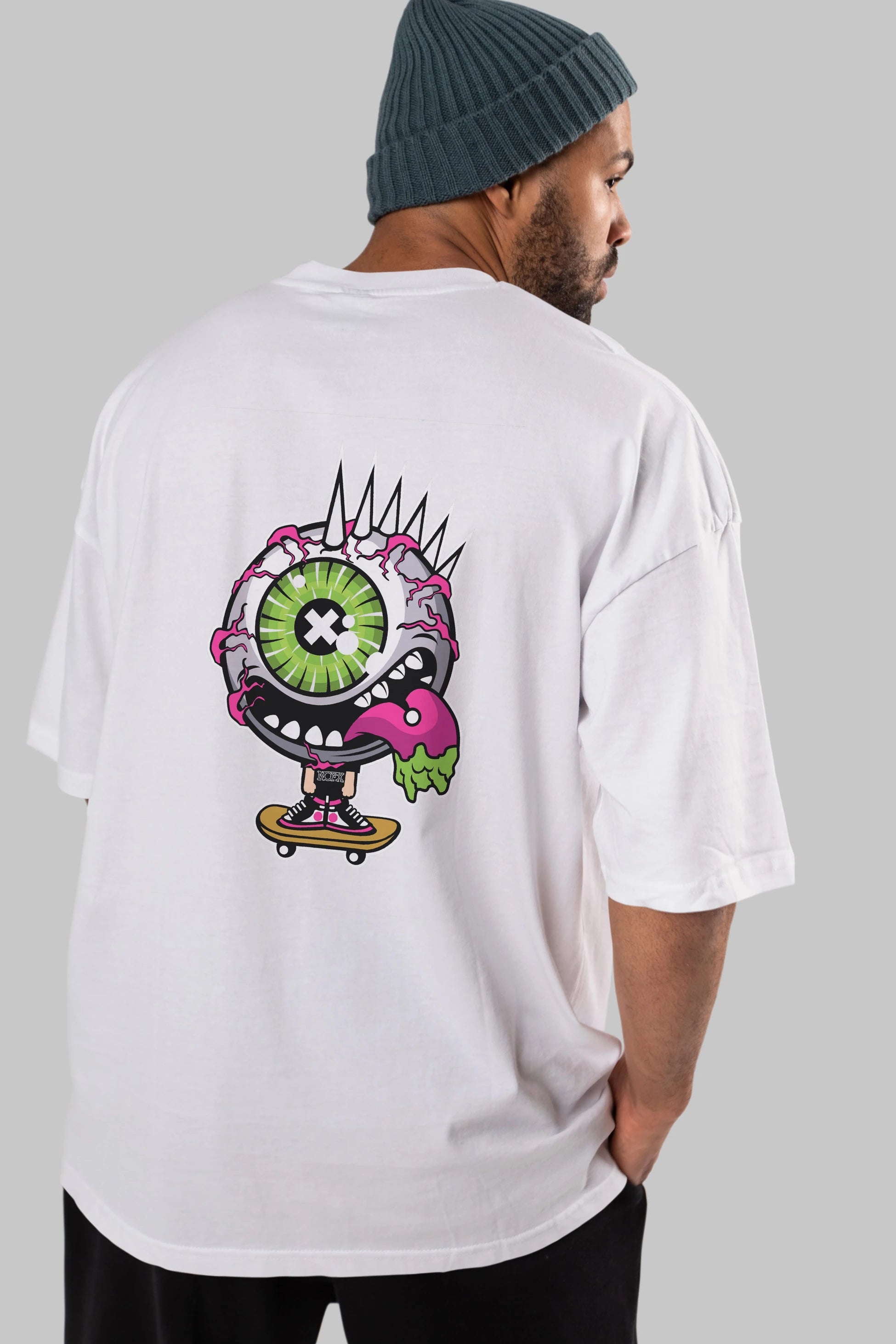 Eye Monster Skater Arka Baskılı Oversize t-shirt Erkek Kadın Unisex %100 Pamuk tişort