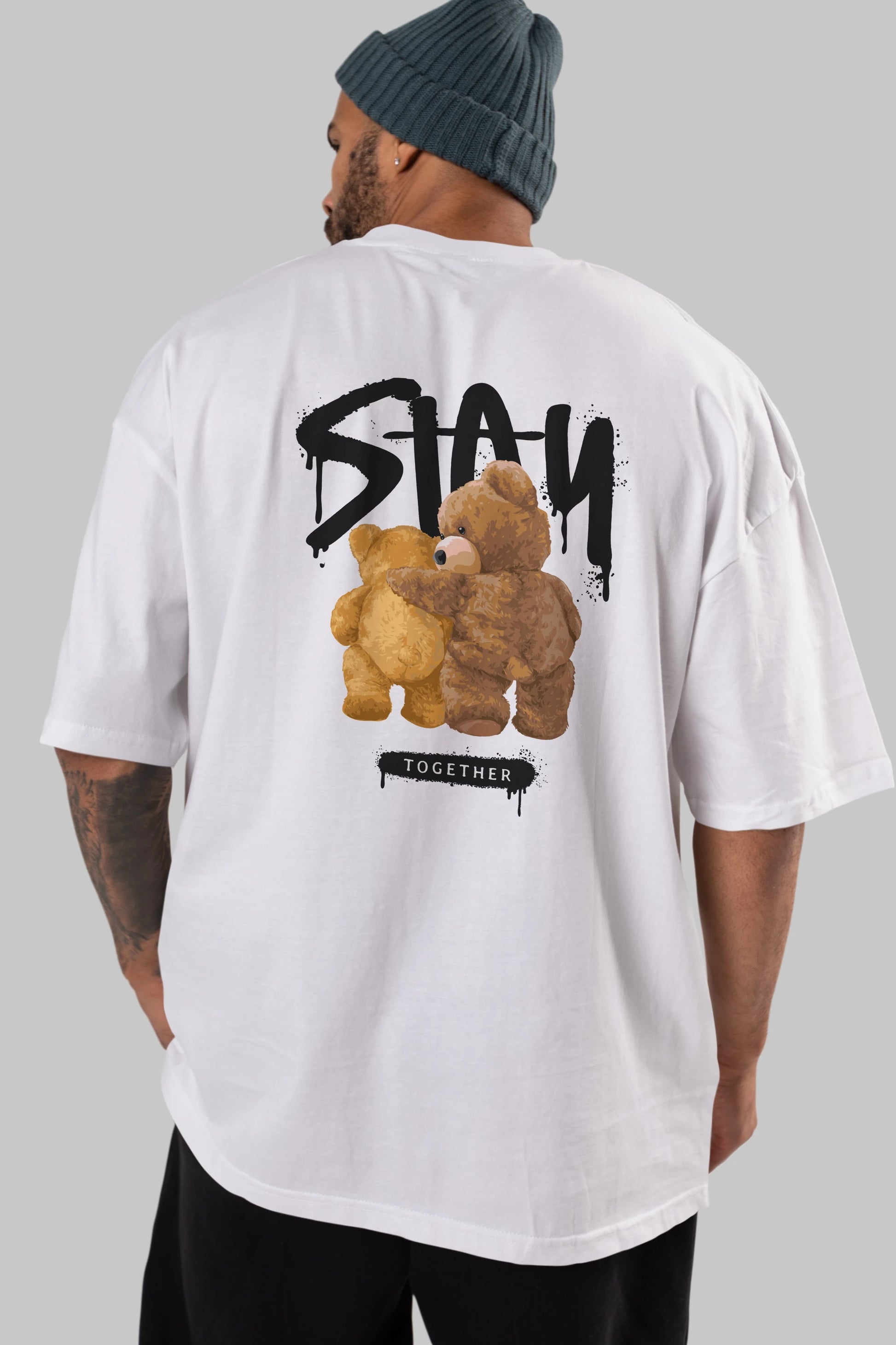 Stay Together Bear Arka Baskılı Oversize t-shirt Erkek Kadın Unisex