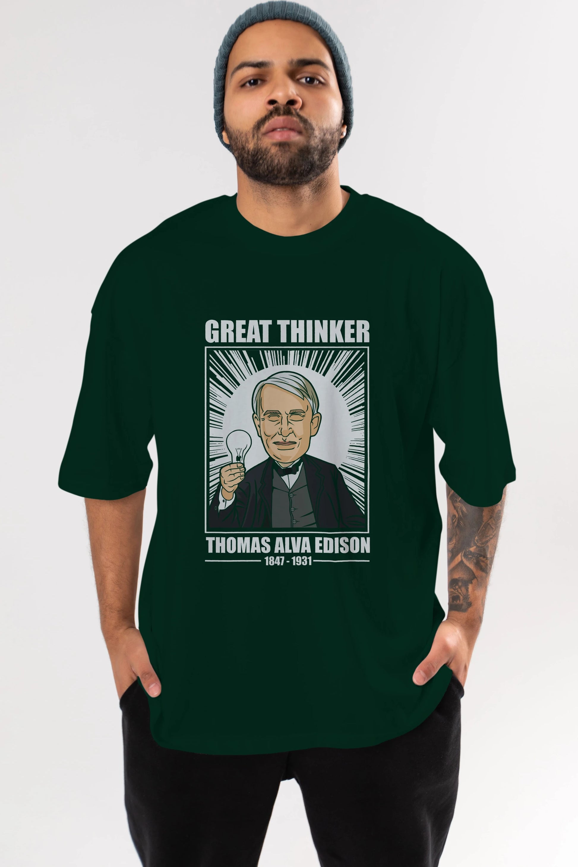 Thomas Alfa Edison Ön Baskılı Oversize t-shirt Erkek Kadın Unisex %100 Pamuk tişort